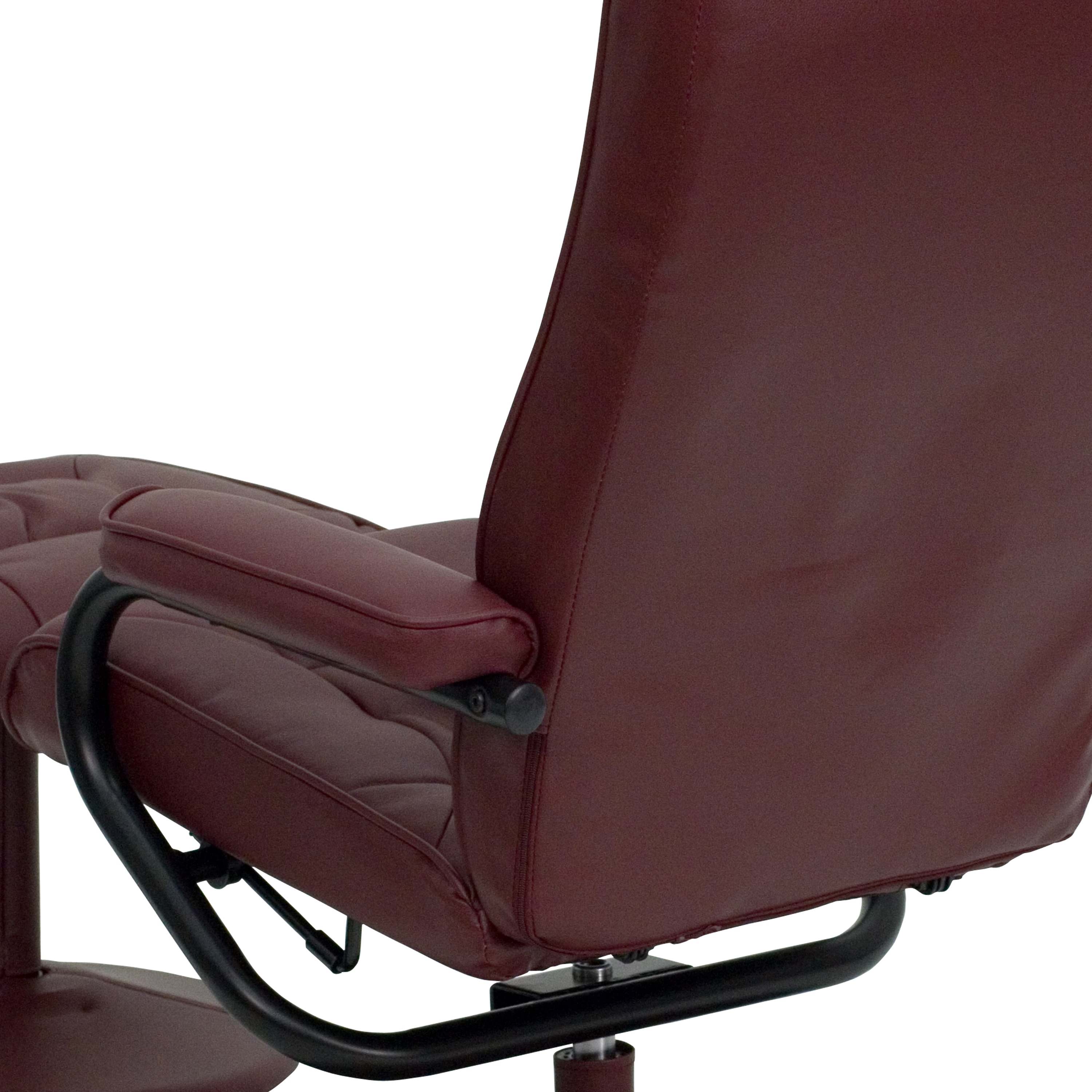 Eco-Friendly Burgundy Leather Swivel Recliner with Ottoman