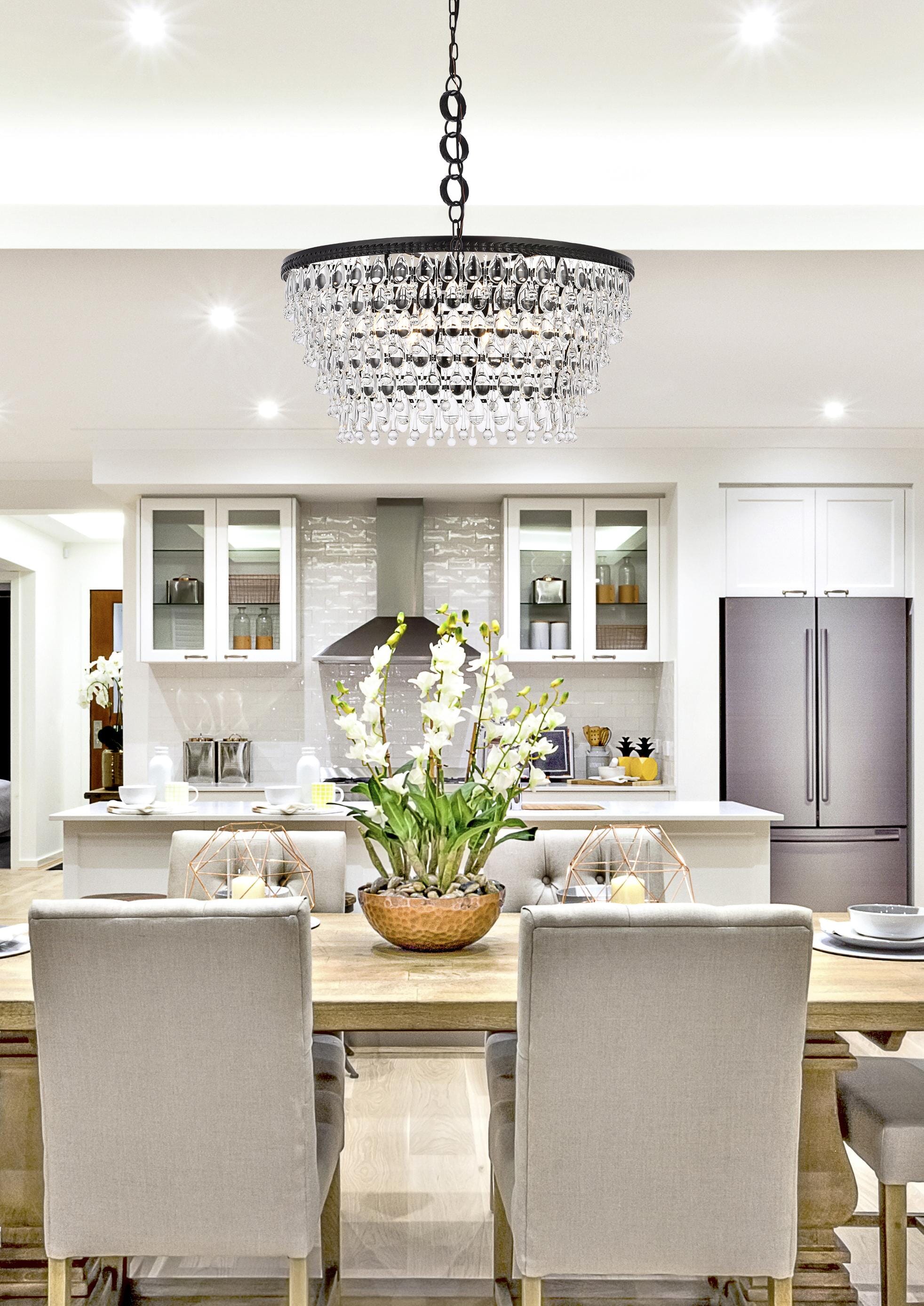 Nordic Black and Clear Iron and Glass 6-Light Chandelier