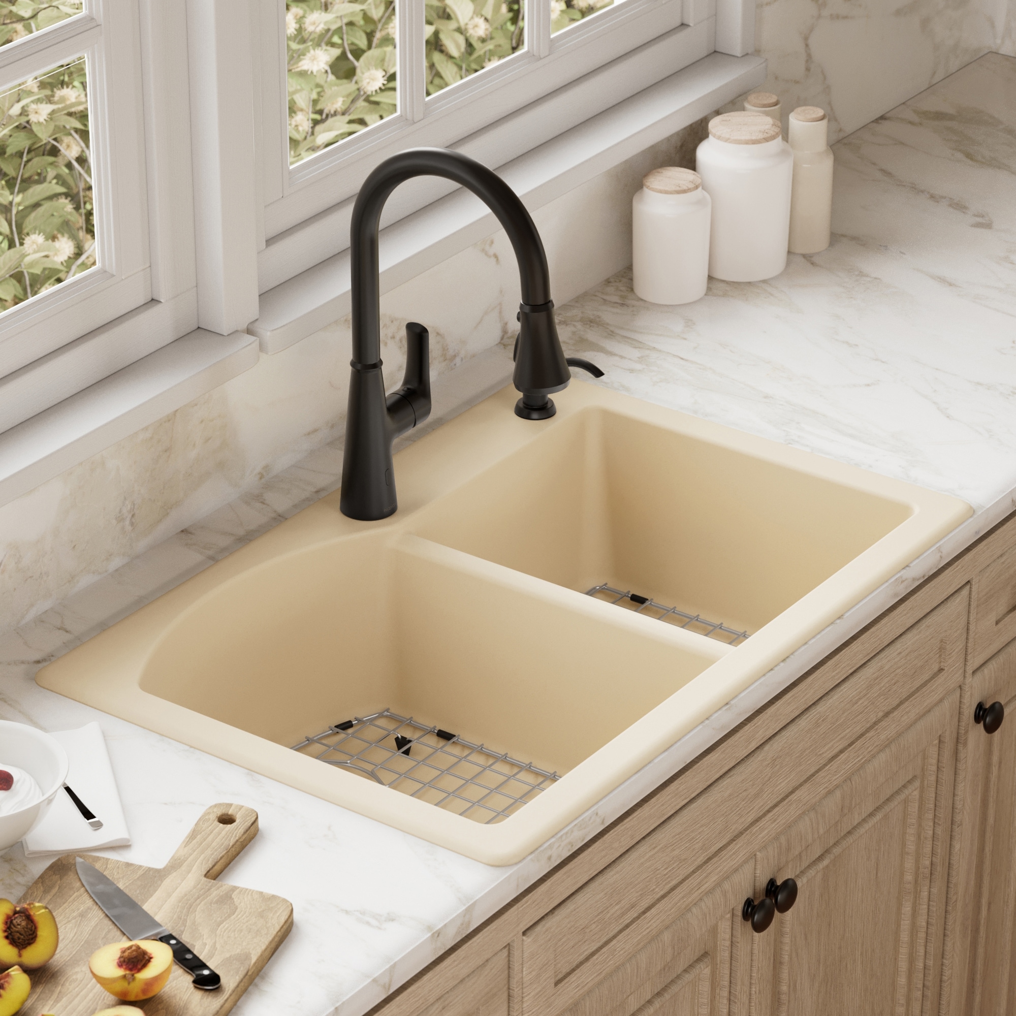Karran Drop-in or undermount 33-in x 22-in Quartz Double offset bowl Kitchen Sink