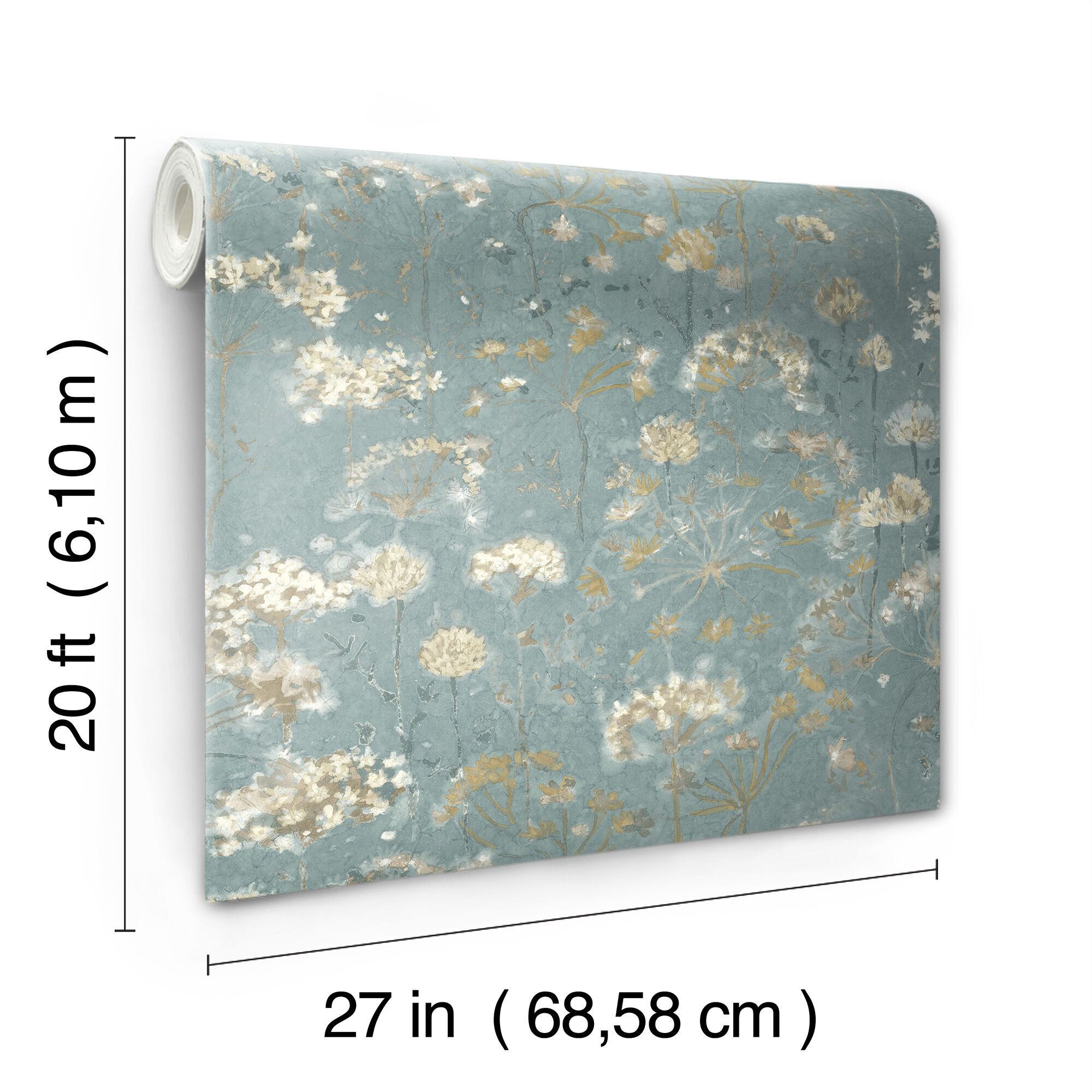 Blue Floral Self-Adhesive Removable Wallpaper Roll
