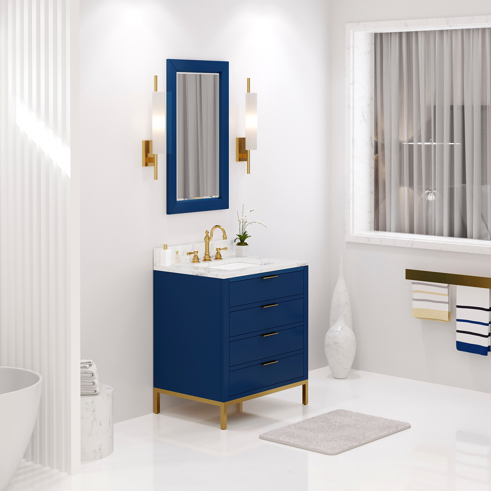 Bristol 30" Monarch Blue Single Sink Vanity with Carrara Marble Top