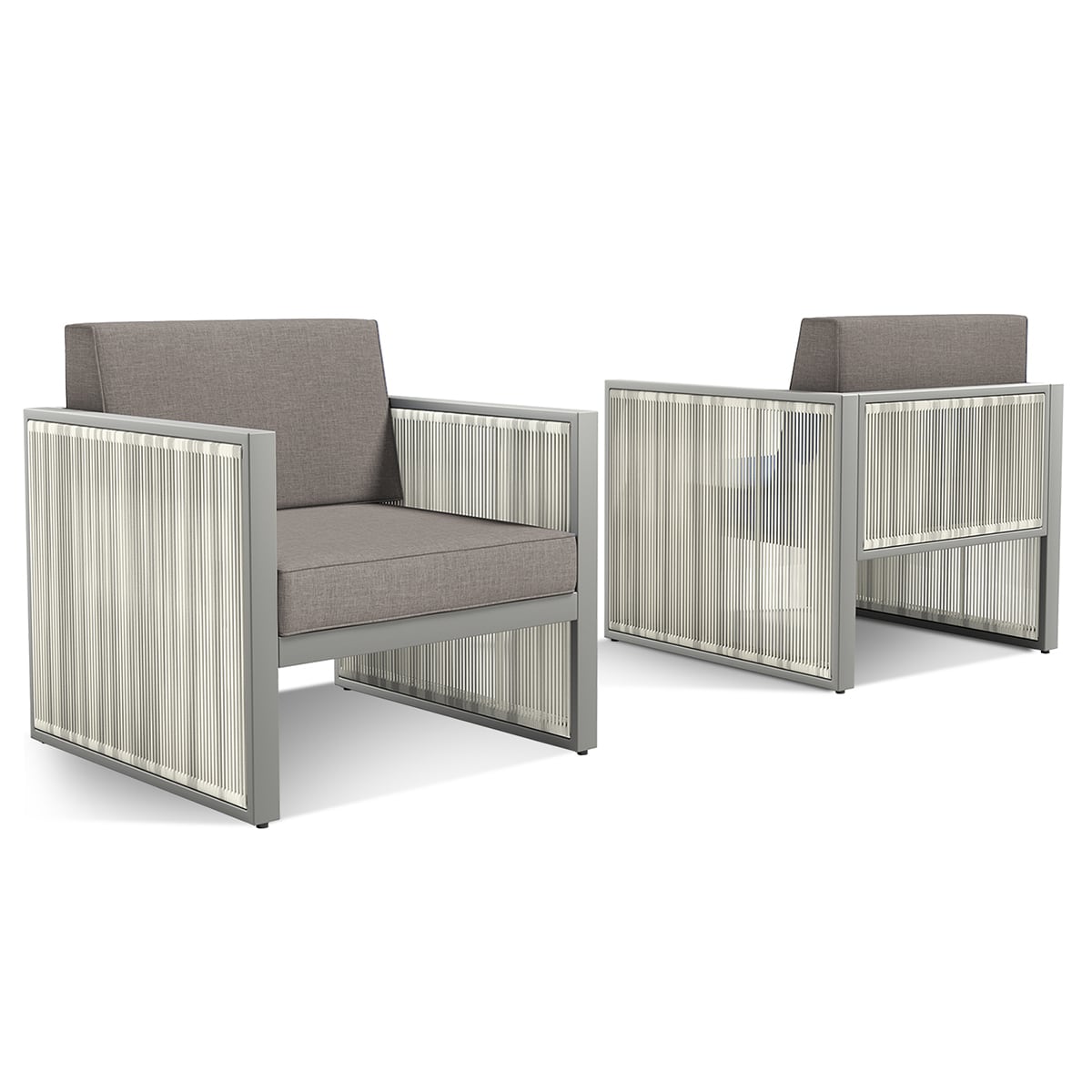 Rilyson FSFHGW11-9 Square-F Set of 2 Wicker Light Beige Wicker Frame Stationary Conversation Chair with Dark gray Drak Gray Cushioned Seat