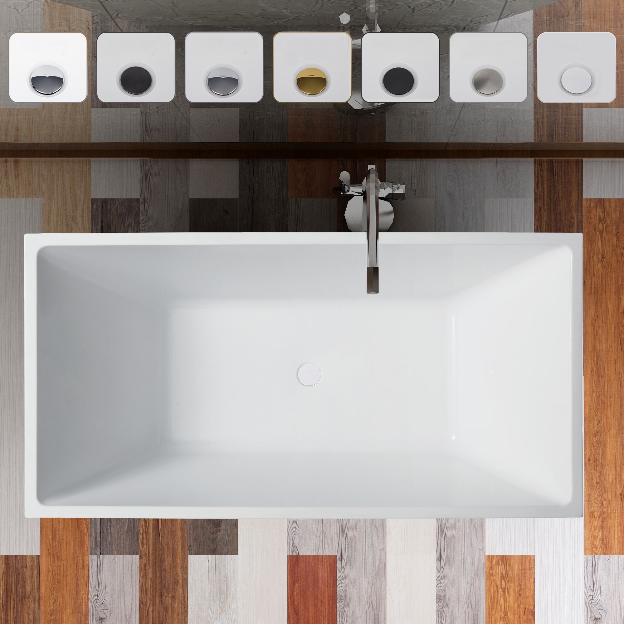 Vanity Art VA6813-L-PW 32.0-in x 67.0-in Pure White Acrylic Rectangular Freestanding Soaking bathtub ( Center Drain )