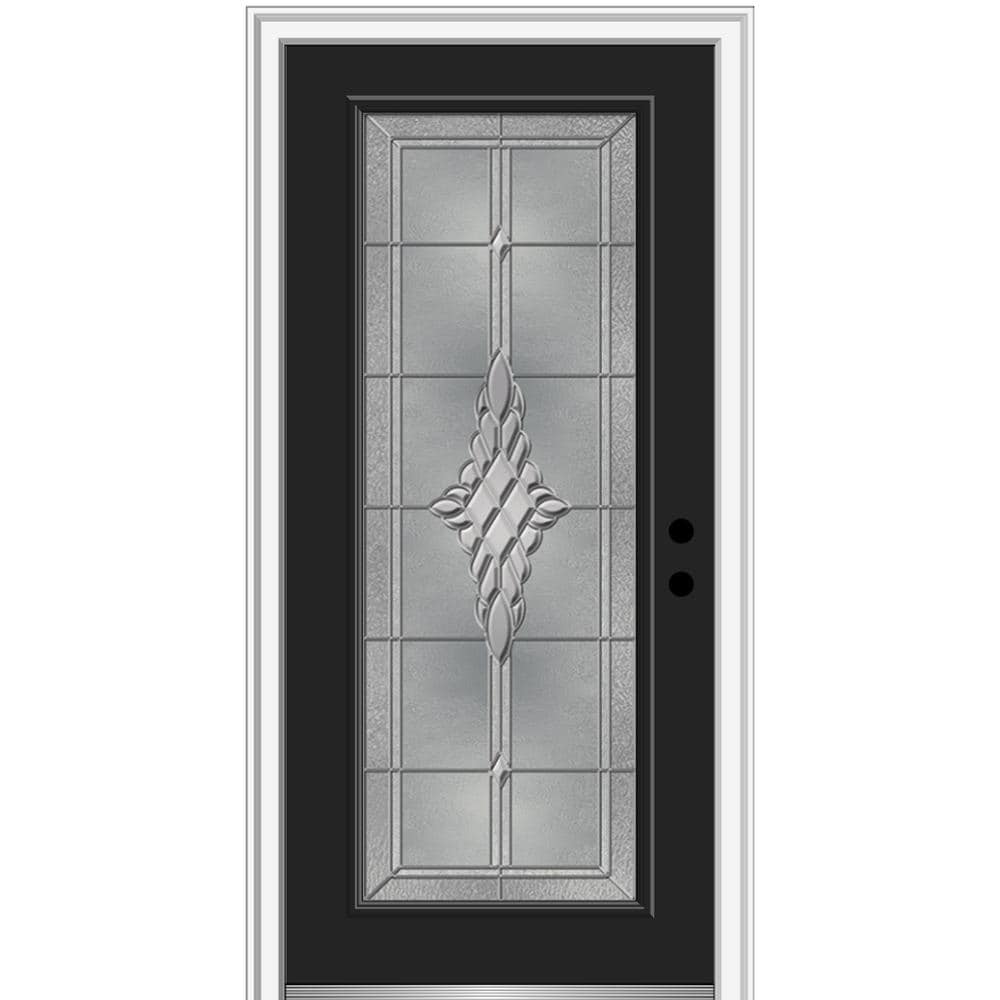 MMI DOOR ZZ3667154L 32-in x 80-in x 4-9/16-in Fiberglass Full lite Left-hand inswing Black Painted Prehung Front Door with Brickmould Insulating core