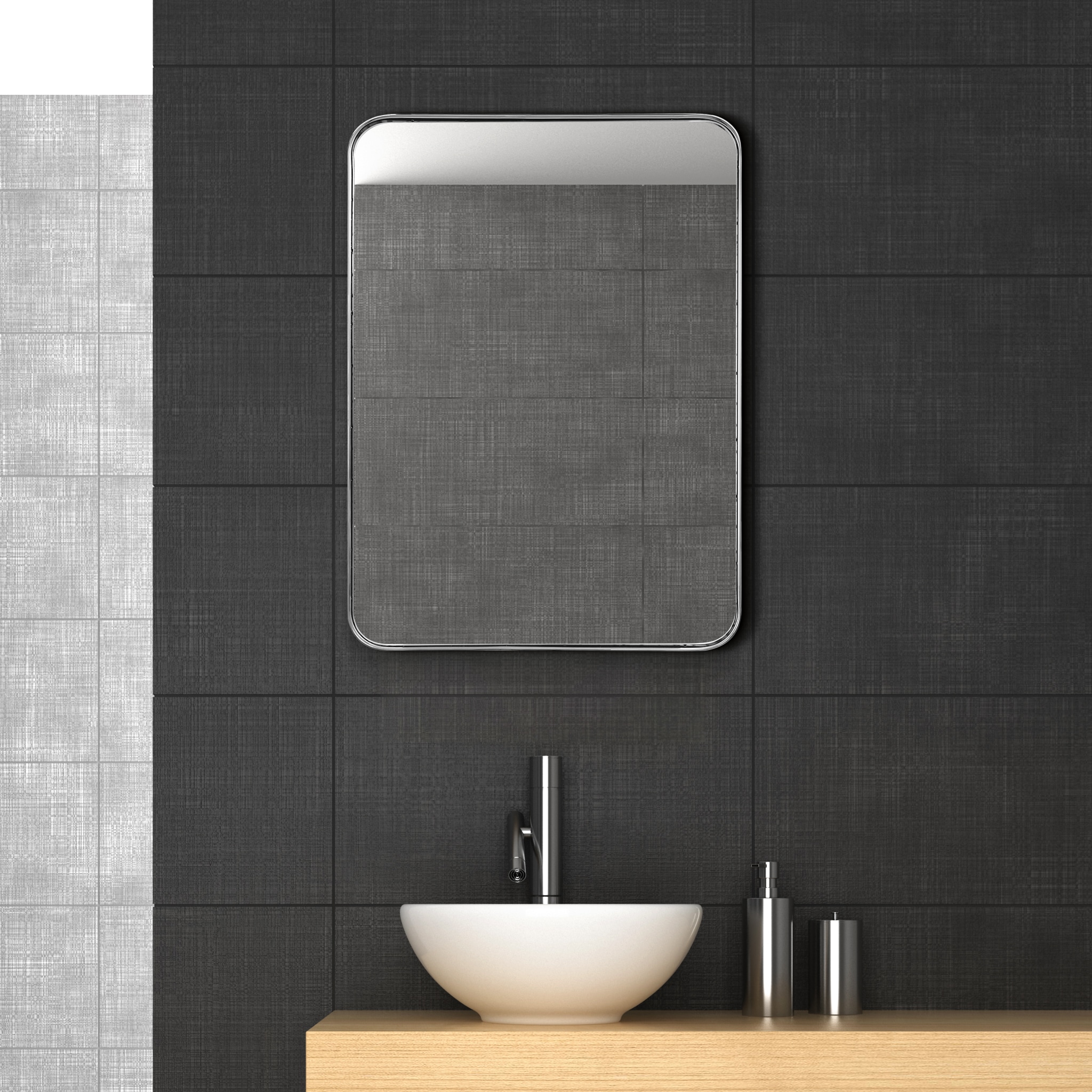 Sleek Silver Stainless Steel 24" x 36" Rectangular Wall Mirror