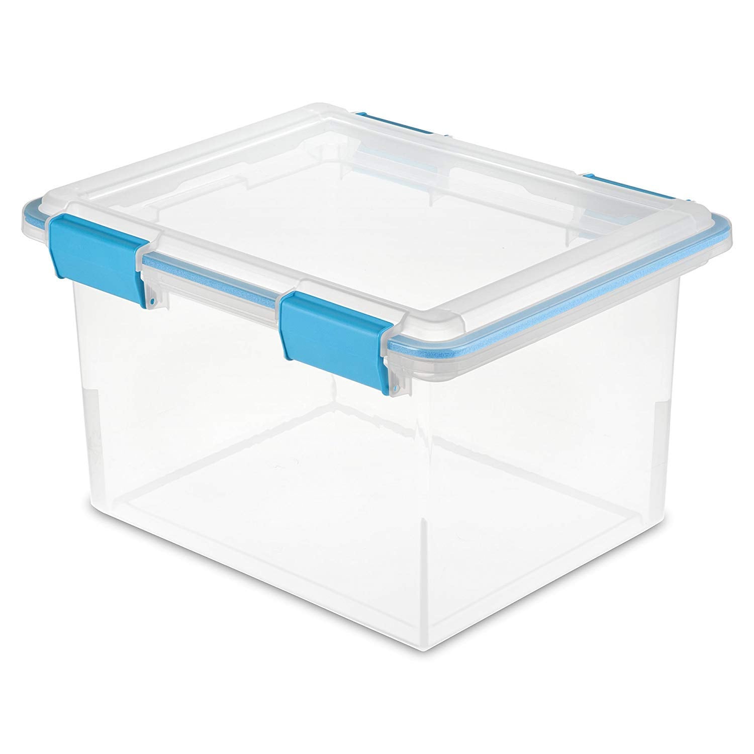 Sterilite  32 Quart Stackable Clear Plastic Storage Tote Container with Blue Gasket Latching Lid for Home and Office Organization Clear (20 Pack)