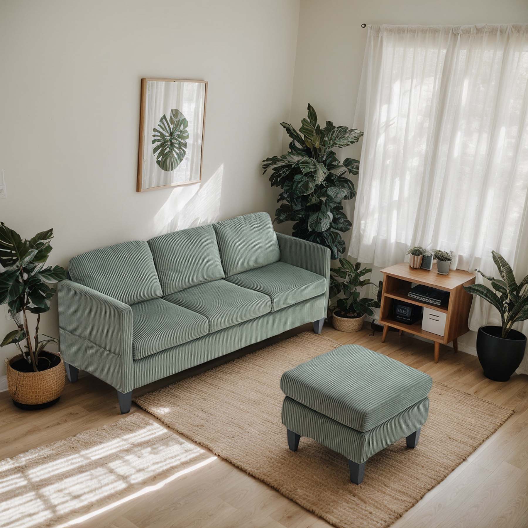 67.32-in. W Velvet 3-Seater Loveseat Sofa with Ottoman in Olive Green L-Shaped Modular Sectional Sofa Sectional Couches