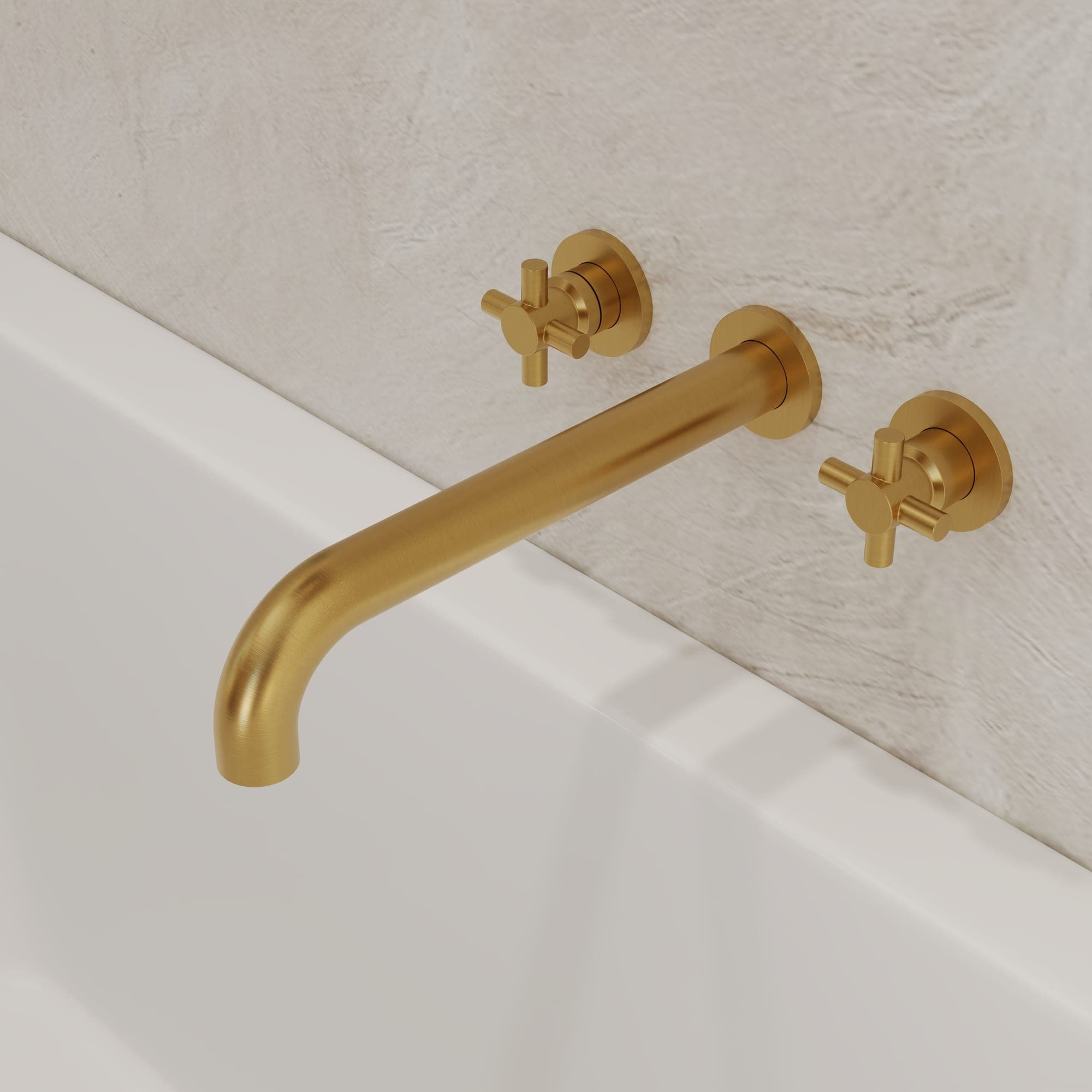 EVERSTEIN SFS-1107-GD Brushed Gold Double Handle Wall Mounted Tub Filler High Flow Tub Faucet Trim