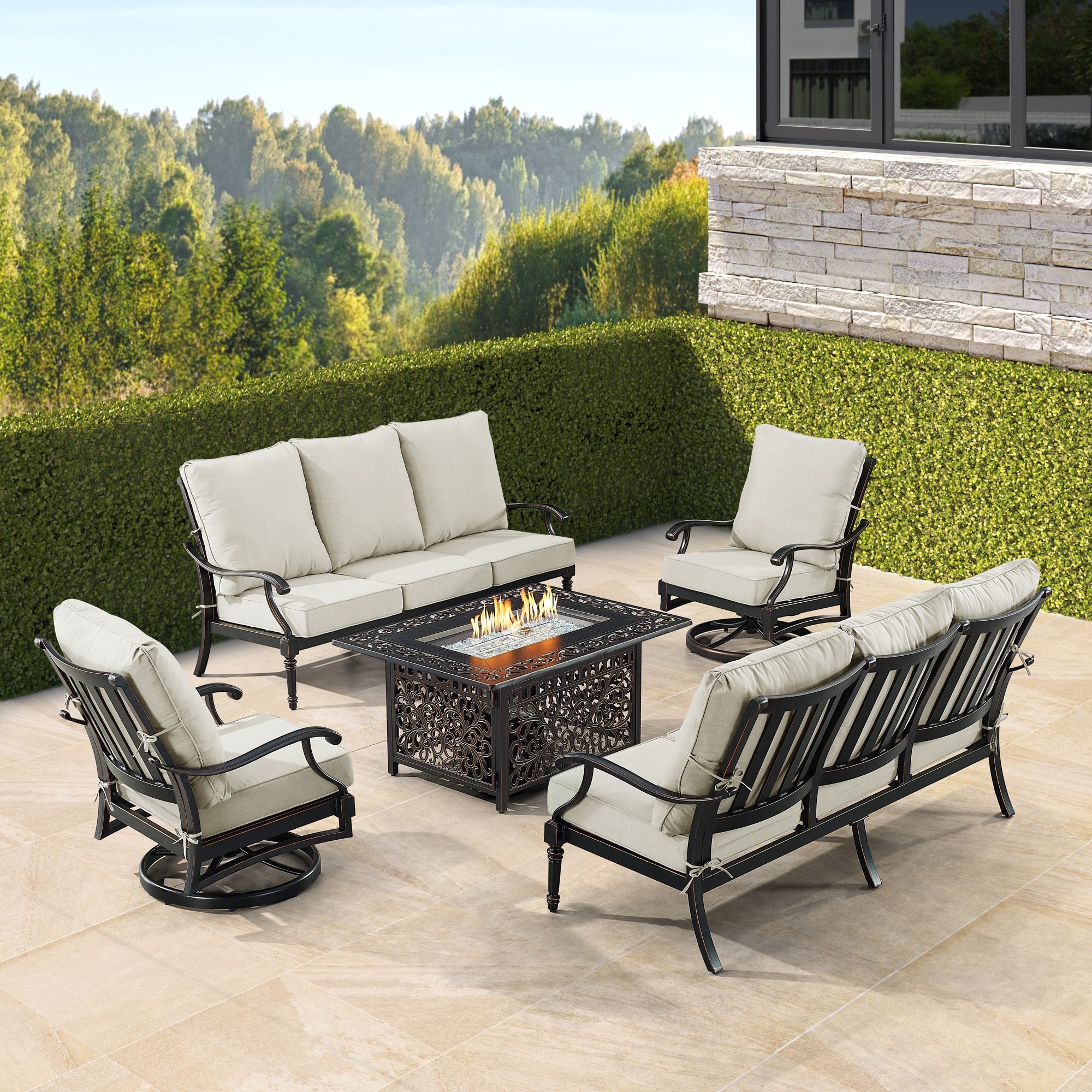Oakland Living SHAO2SF2CHCABOSLGCUA 22-Piece 2 Patio Sofa Conversation Set with Gray Cushions