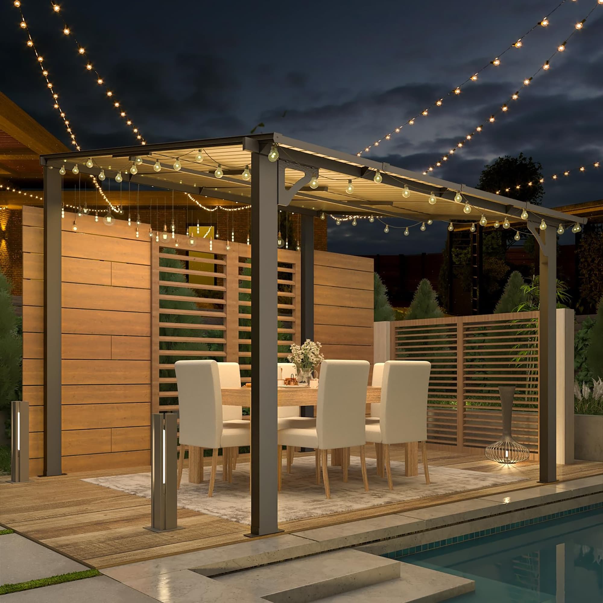 Clihome 8-ft x 8-ft Wall Mounted Lean To Gazebo Dark Gray Gazebo with Hardtop Roof
