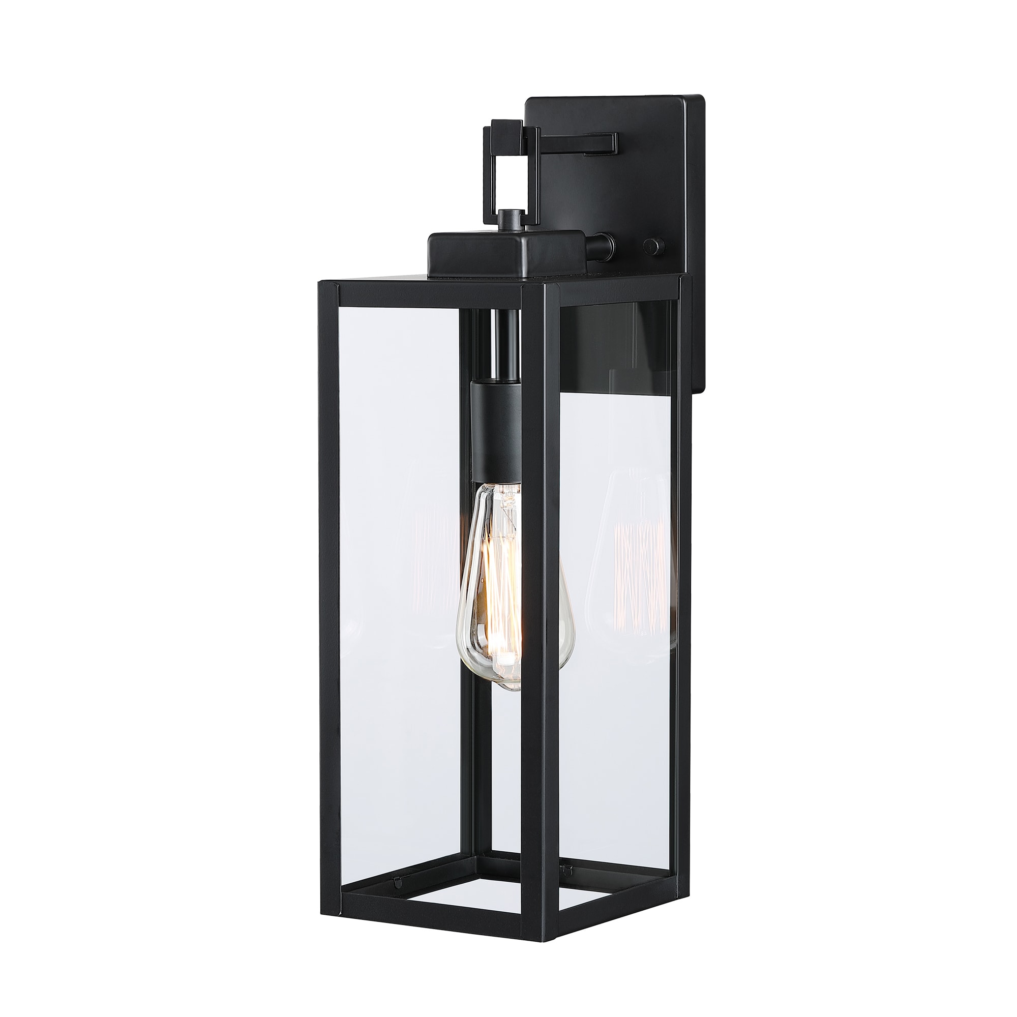 Matte Black 18-Inch Metal and Glass Outdoor Wall Lantern