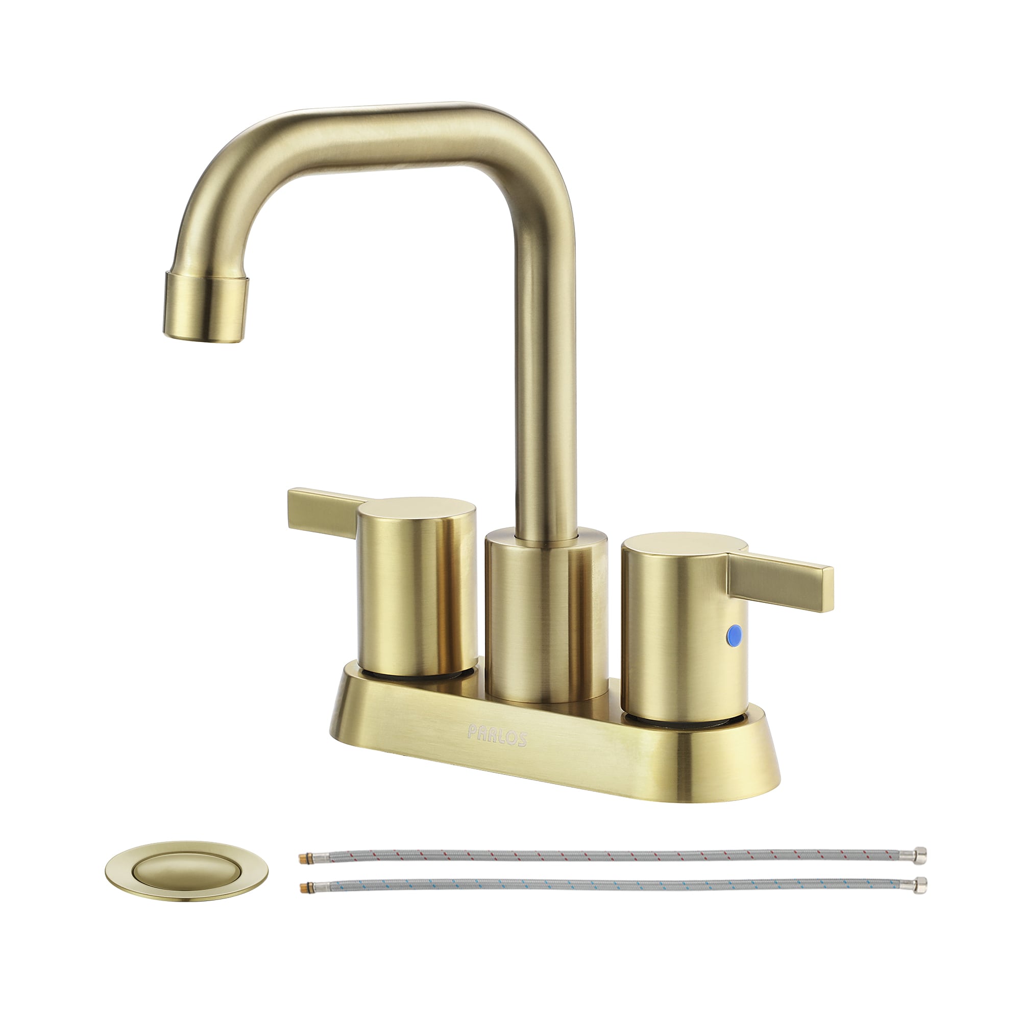 PARLOS 1431608 Kylie Brushed Gold 4-in centerset 2-handle High-arc Residential Handle Bathroom Sink Faucet with Drain with Deck Plate