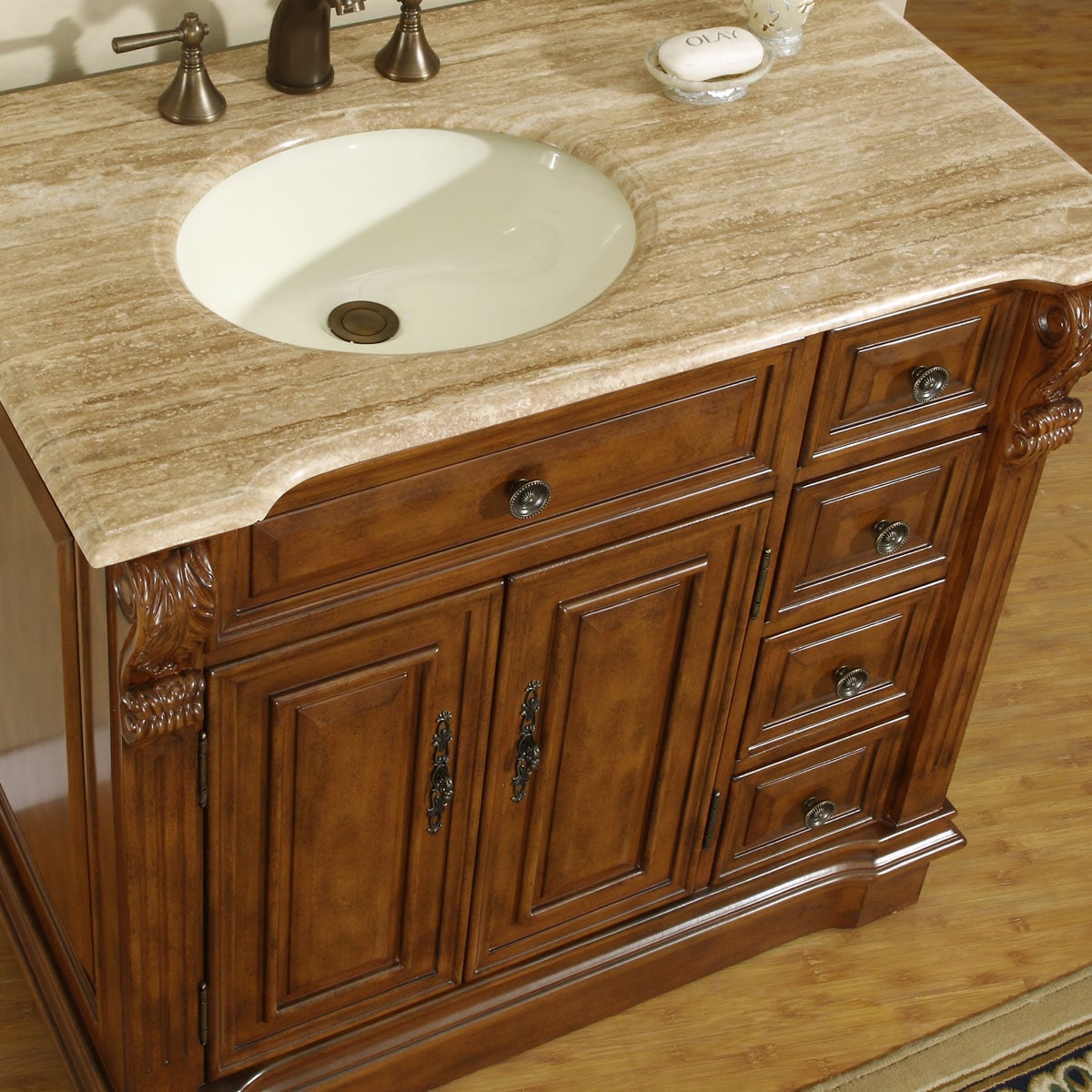 Silkroad Exclusive 38-in Walnut Undermount Single Sink Bathroom Vanity ...