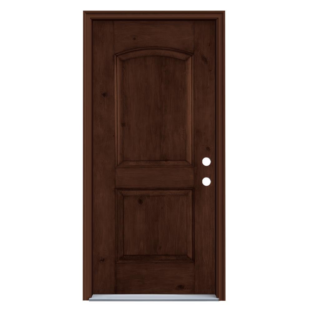 JELD-WEN LOWOLJW232400008 36-in x 80-in x 4-9/16-in Fiberglass No glass Left-hand inswing Coffee Bean Stained Prehung Front Door with Brickmould Insulating core