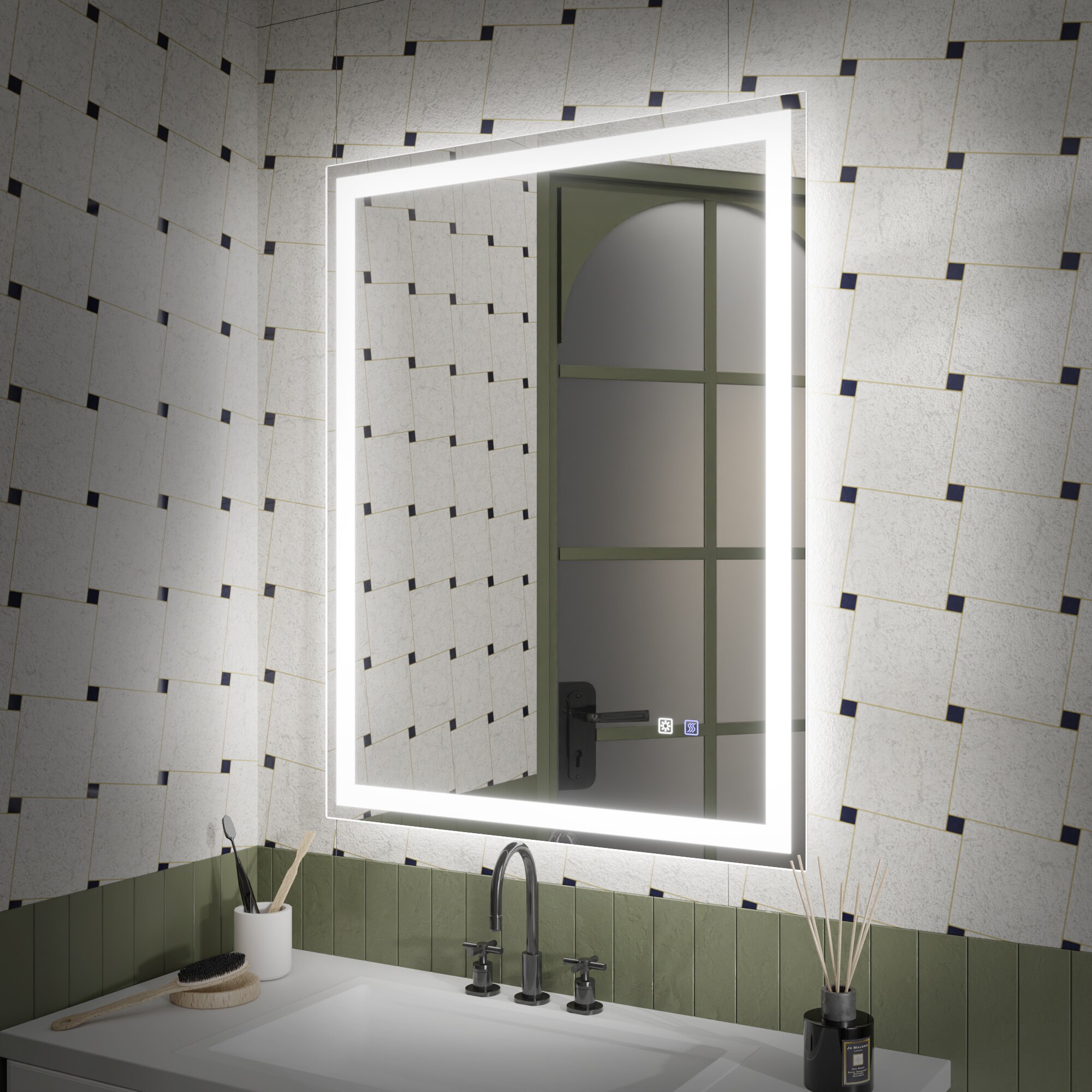 ExBrite 28-in x 36-in Frameless Dimmable Lighted Fog Free Bathroom ...