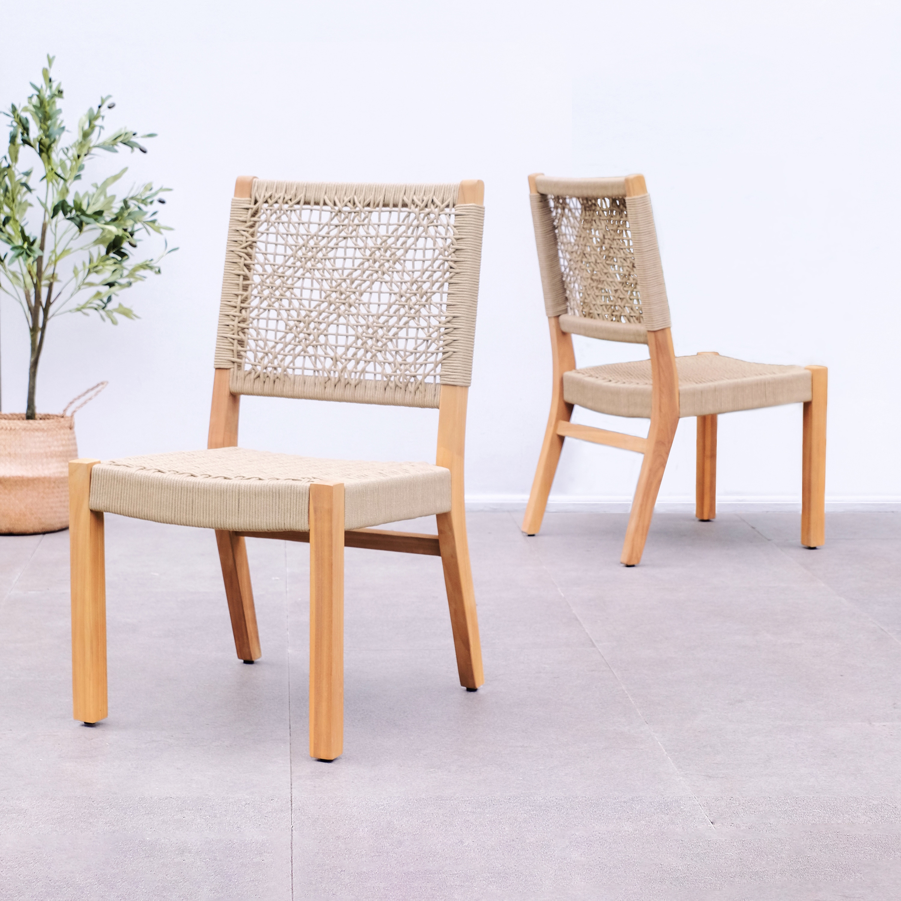 Cambridge Casual 111561-TW-XX-XX-TX Zenith Set of 2 Woven Natural Teak Wood Frame Stationary Dining Chair with Woven Seat