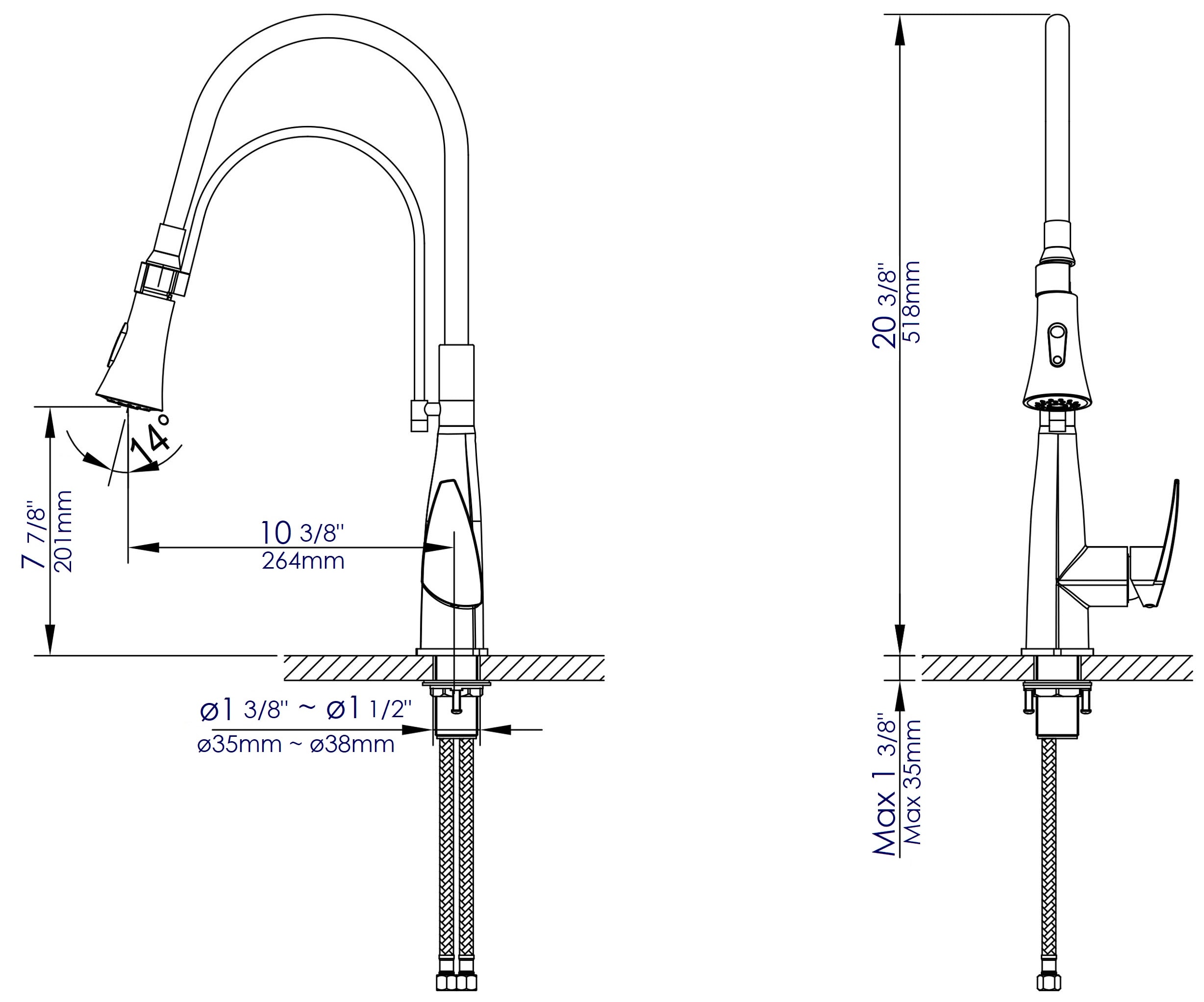 Polished Chrome Pull Down Kitchen Faucet with Black Rubber Stem
