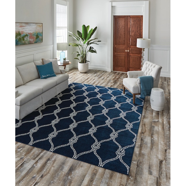Allen Roth Nautical Navy Blue 5 X 7 Ft Indoor Trellis Area Rug In The Rugs Department At Lowes Com