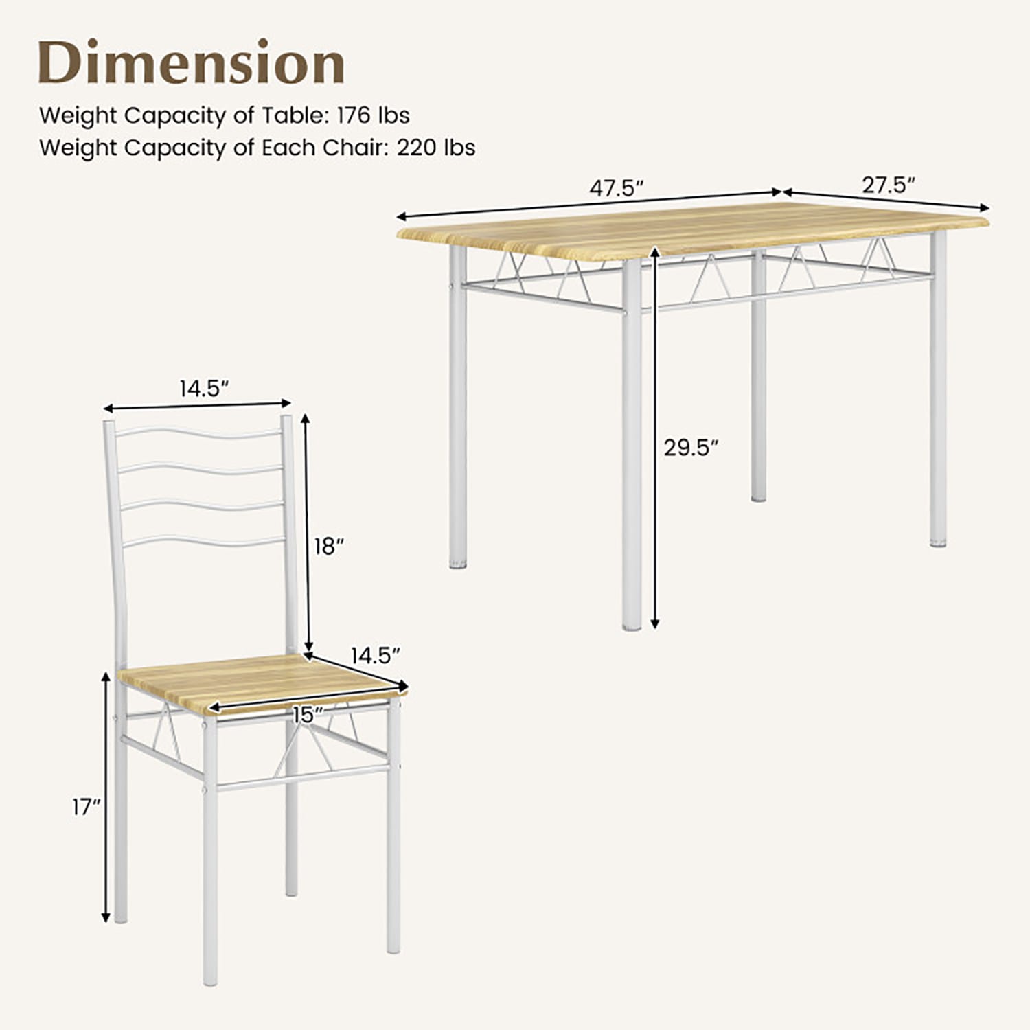 Walnut and Silver Metal 5-Piece Dining Set with MDF Chairs