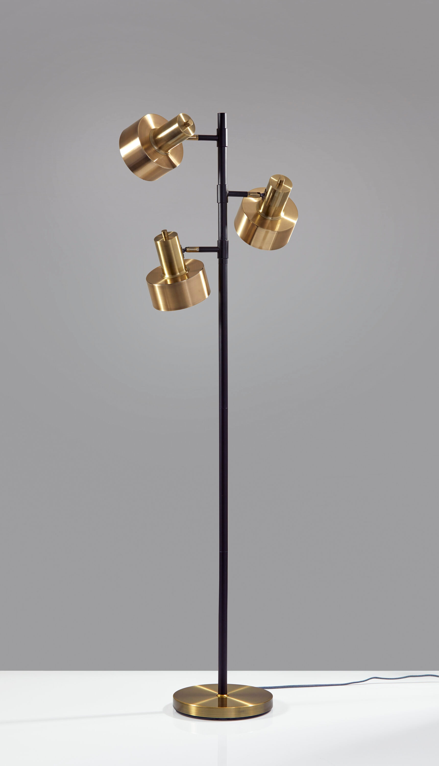 Arcadian Adjustable Triple-Arc Matte Black & Brass Floor Lamp