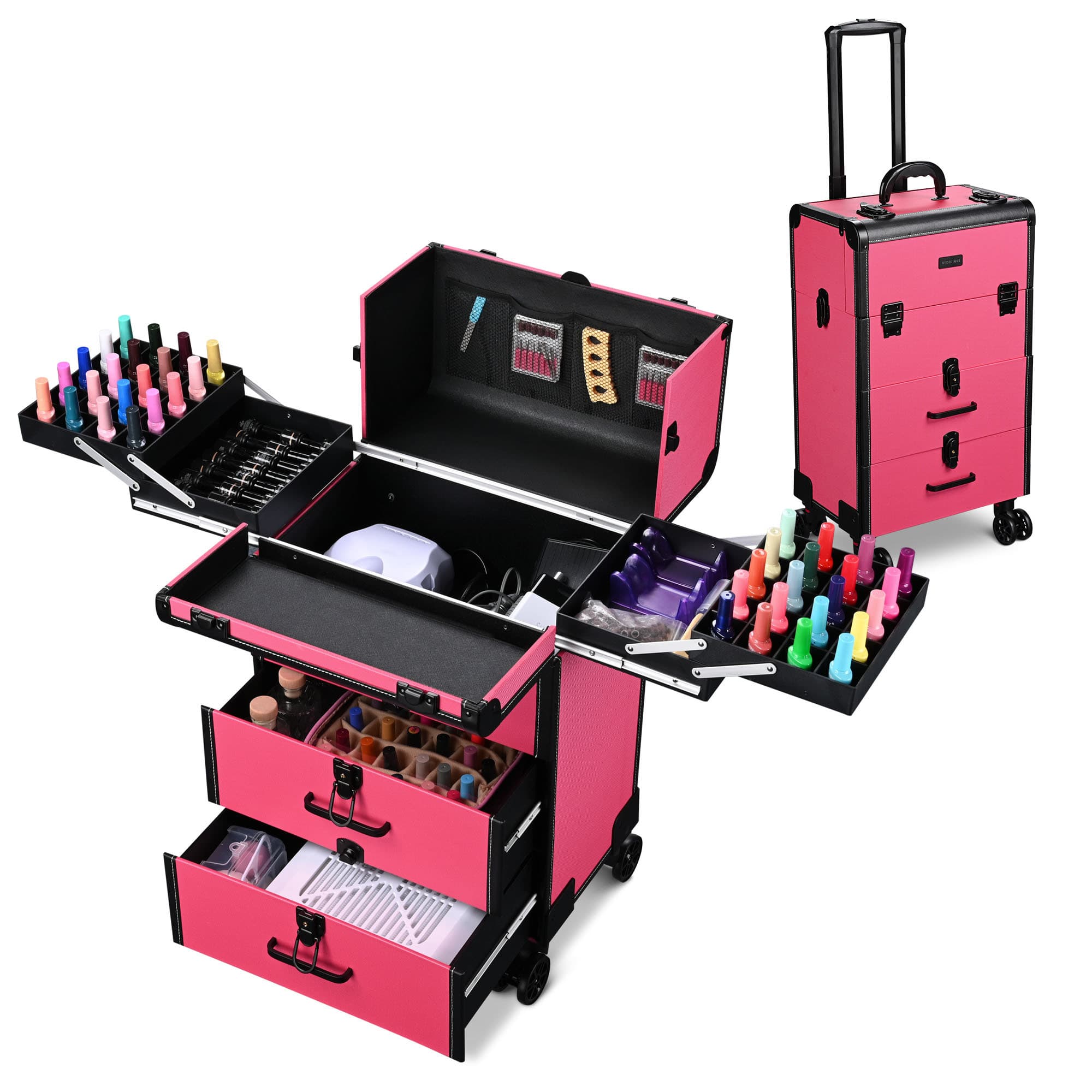 Yescom 12MKC059-LDWR-18-LO Byootique Rolling Makeup Train Case Cosmetic Storage Organizer Trolley 2 Drawers