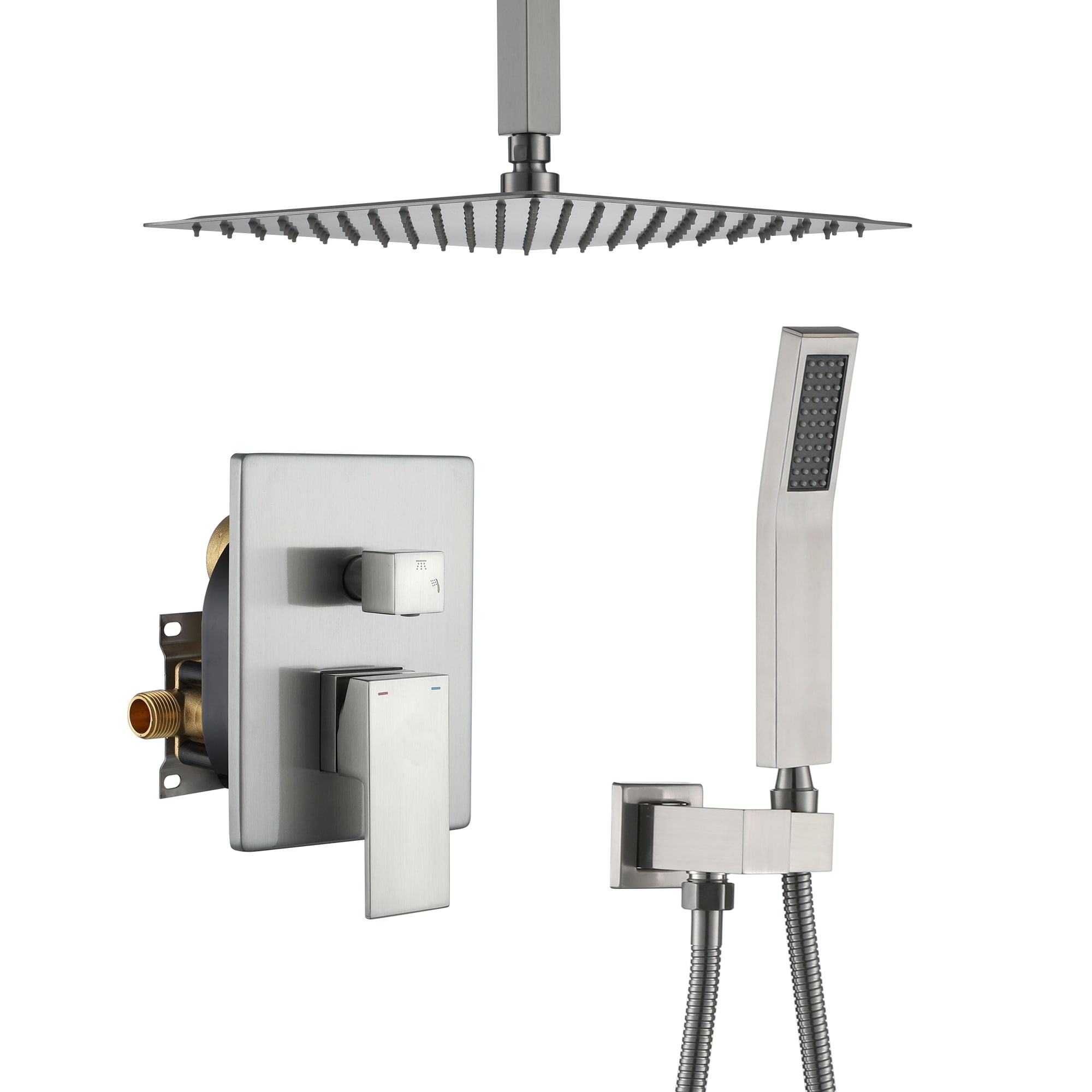 Mondawe MOEB103-10MB Brushed Nickel 12-Inches Dual Head Built-In Shower Faucet System with 2-way Diverter ( Pressure-balanced Valve Included )
