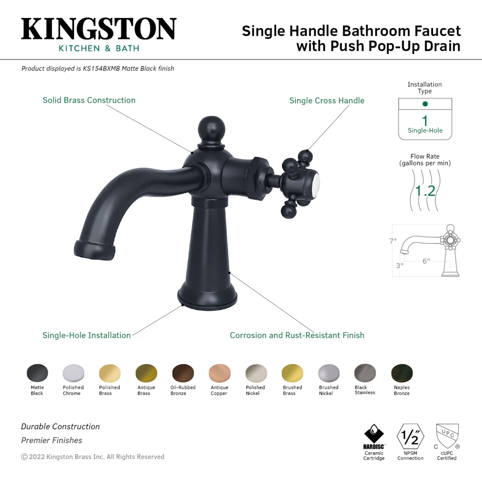 Kingston Brass WLKS154BXPB Lavatory-Faucets - View #2