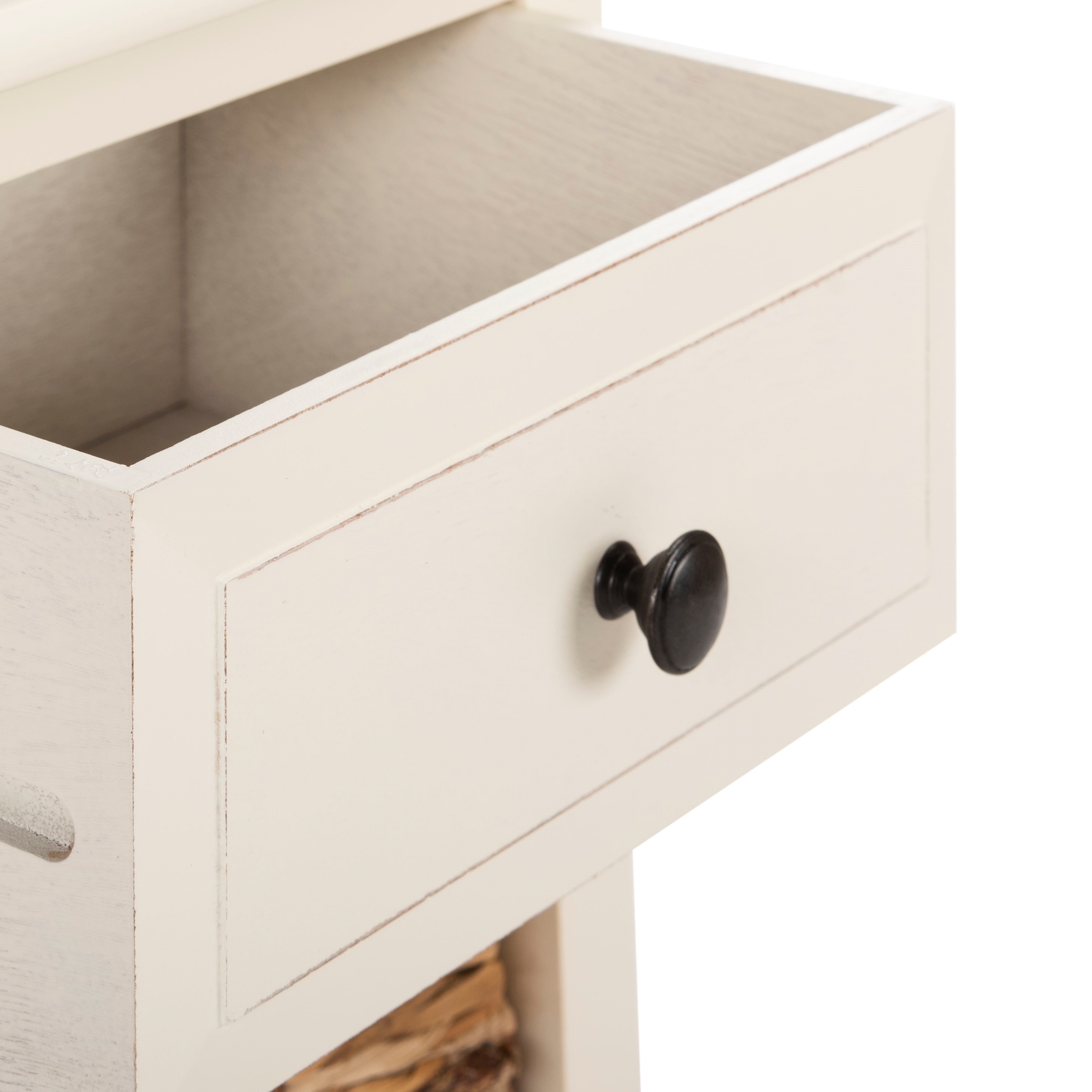 Everly Rectangular White Wood and Metal Side Table with 3 Drawers