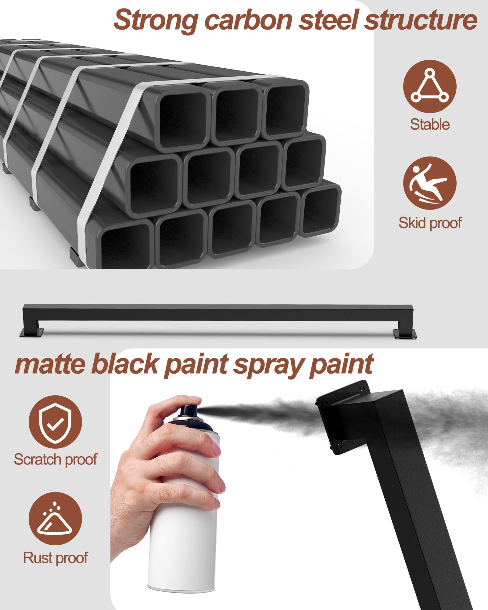 Misopily 7FT Black Square Tube Handrail Wall Mount Stair Rail ...