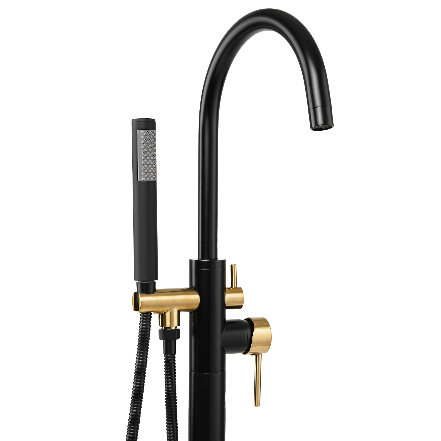 Matte Black and Gold Floor Mounted Tub Faucet with Lever Handle
