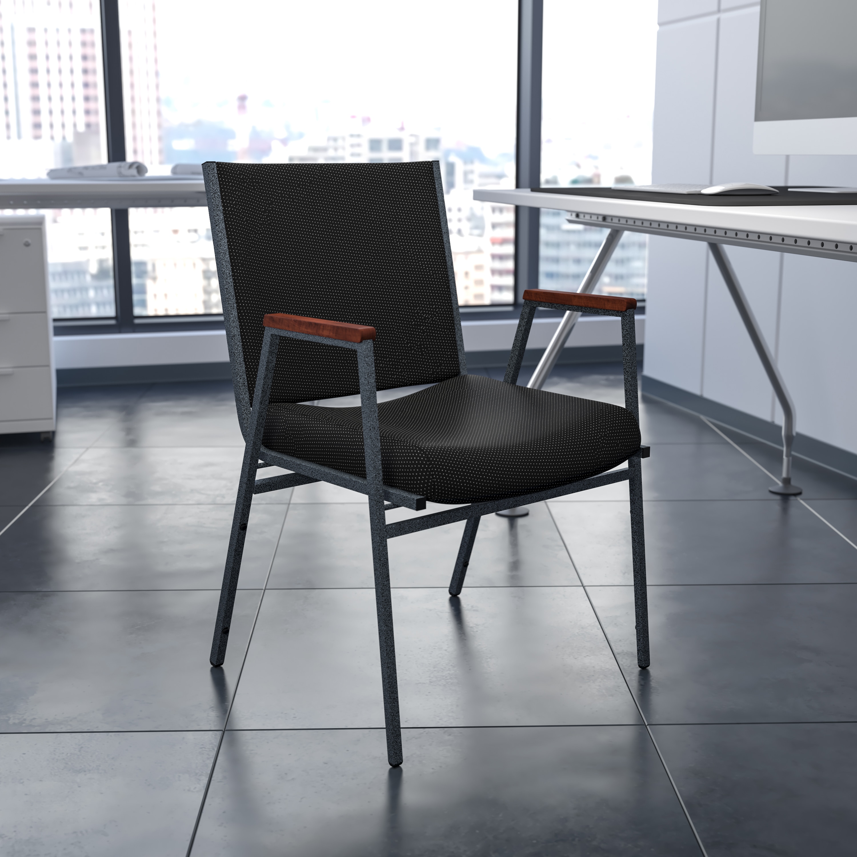 Hercules Series 31'' Heavy Duty Black Fabric Stack Chair with Silver Frame