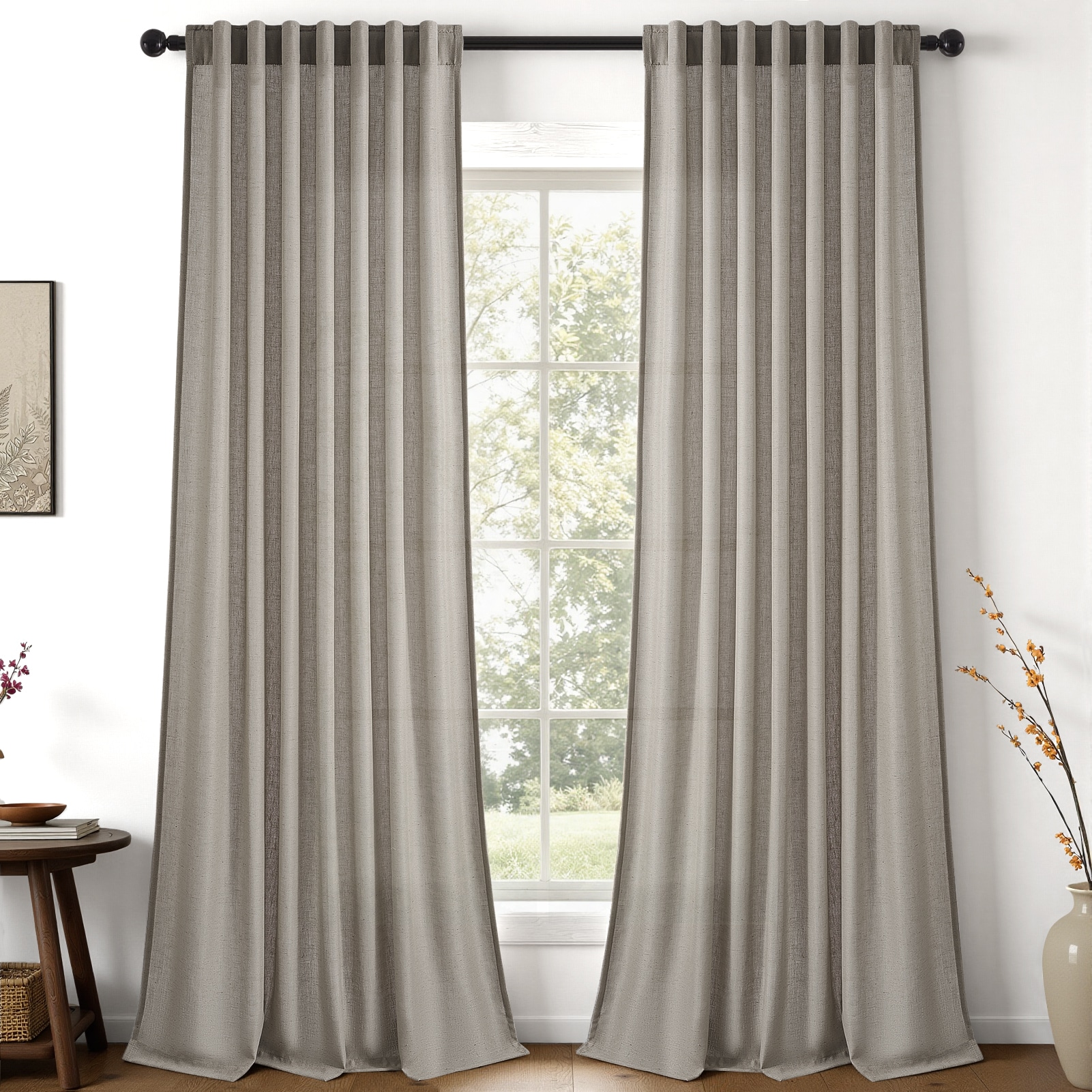 Topfinel  96-in Burlywood Flax Linen Blend Light Filtering Back tab/Rod pocket Curtain Panel Pair