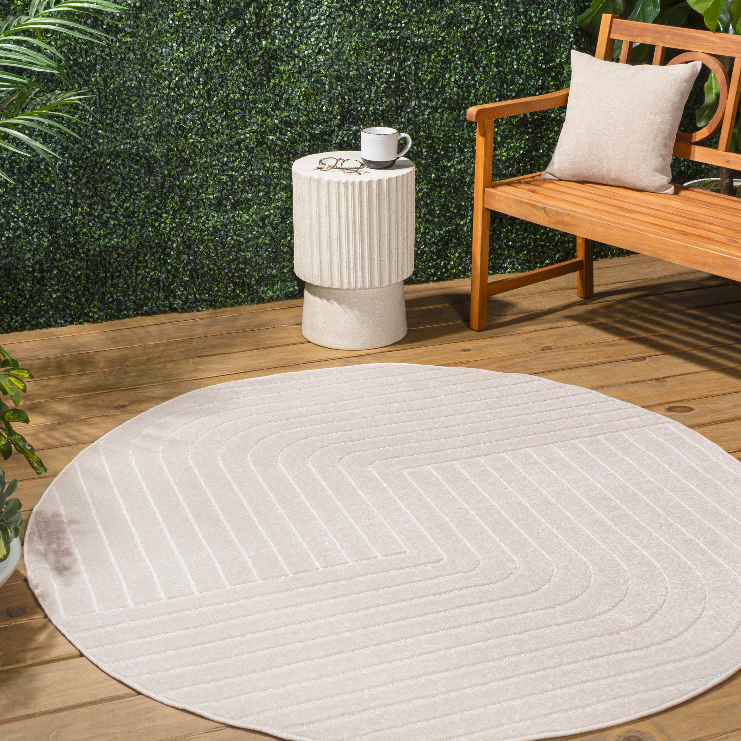 JONATHAN  Y SCN101A-7R SCANDINAVIAN Odense High-Low Minimalist Angle Geometric 7 x 7 (ft) Polypropylene Ivory/Cream Round Indoor Geometric Mid-Century Modern Area rug
