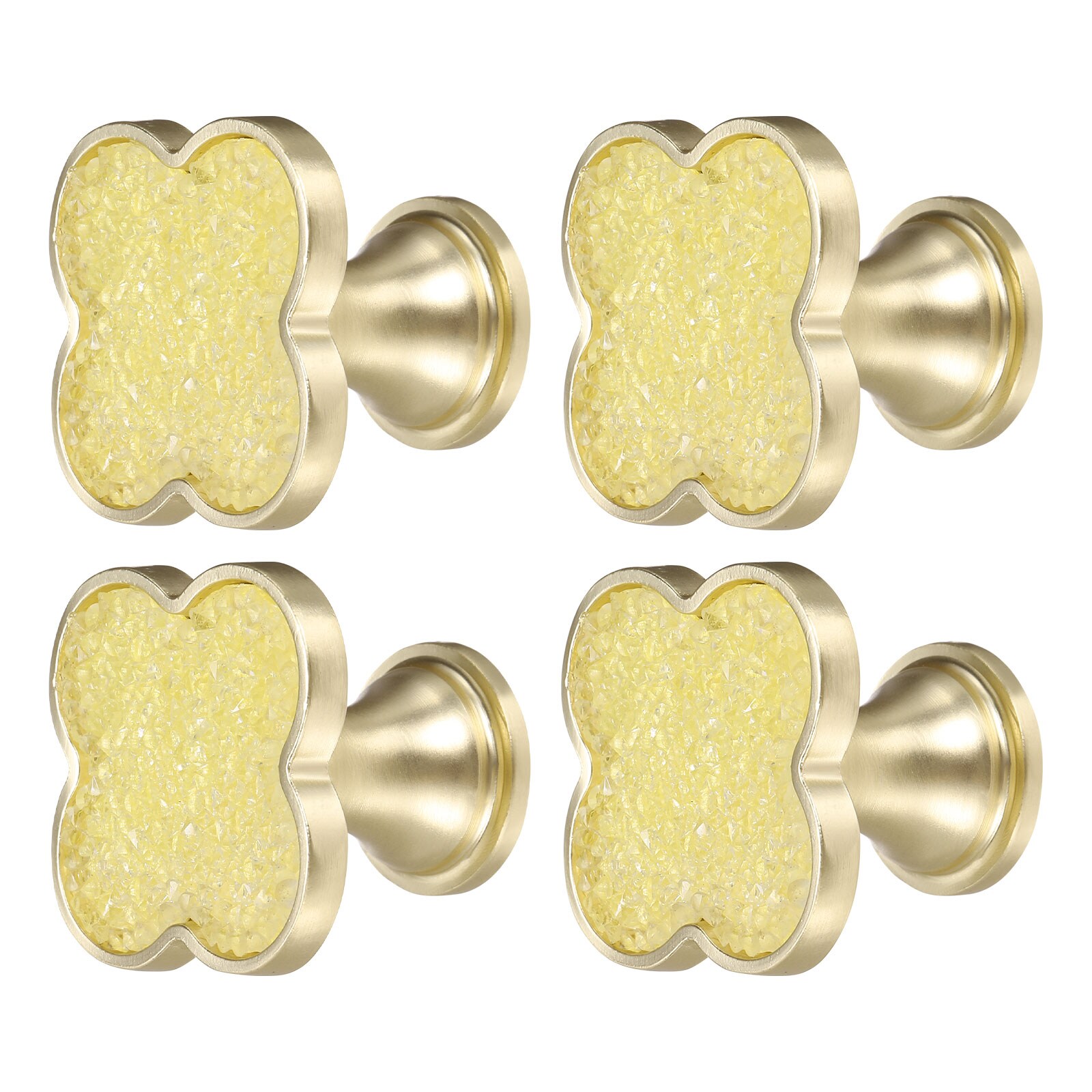 Unique Bargains 4pcs Drawer Knobs Zinc Alloy Decorative Four-Leaf Pull Handles with Screws for Furniture Dresser Wardrobe Cupboard Crystal Yellow