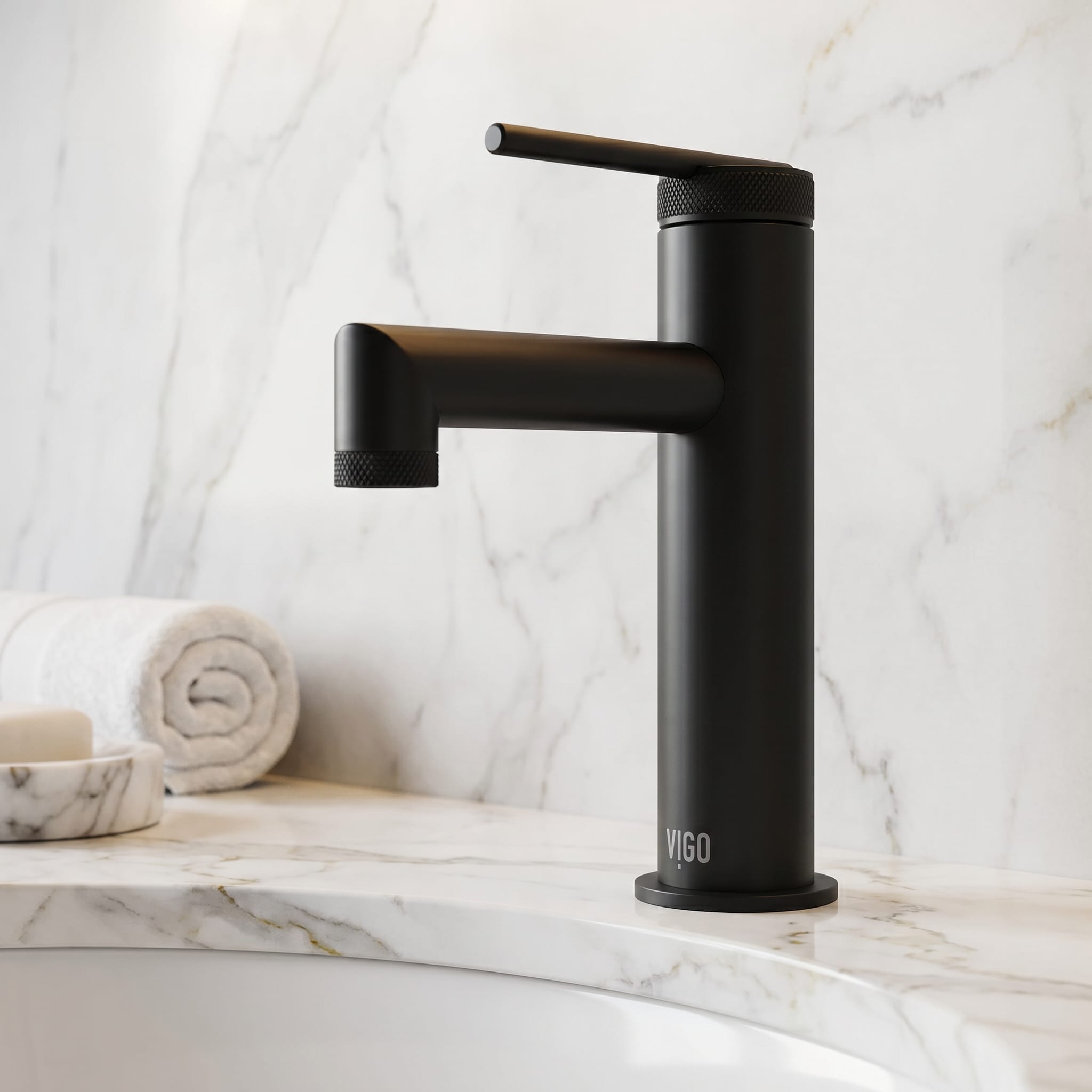 VIGO - Sterling Matte Black Single hole 1-handle WaterSense Mid-arc Bathroom Sink Faucet