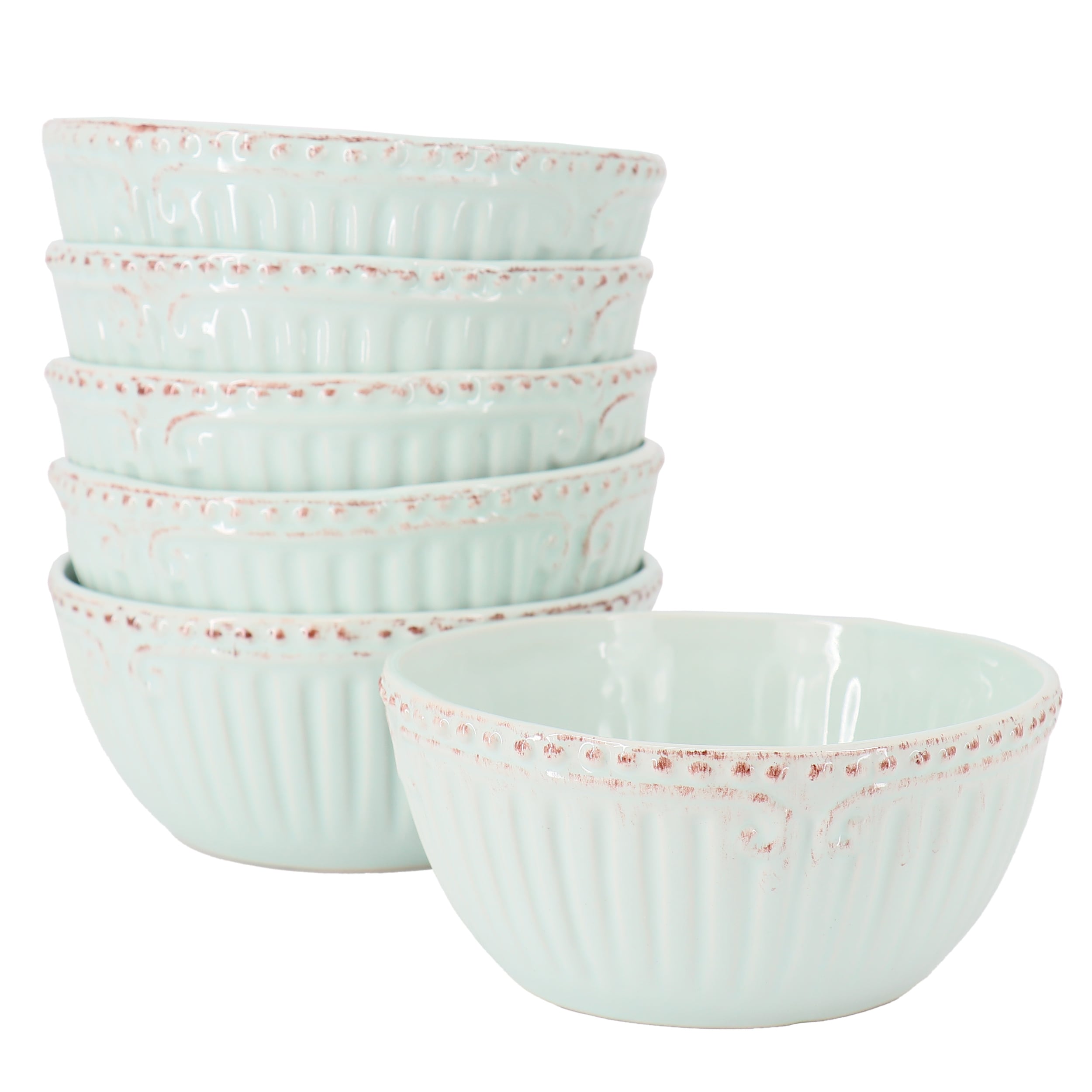Gibson Modern Southern Home Capri 6 Piece 6 Inch Stoneware Embossed Cereal Bowl Set in Egg Blue