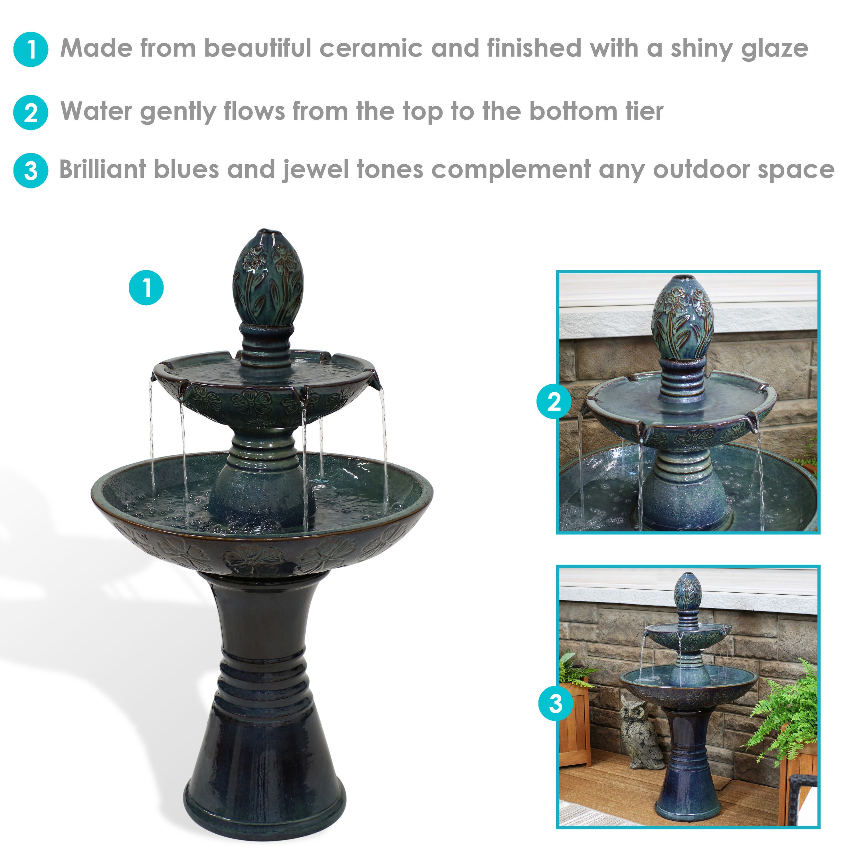 Sunnydaze Decor 38.5-in H Ceramic Tiered Outdoor Fountain Pump Included ...