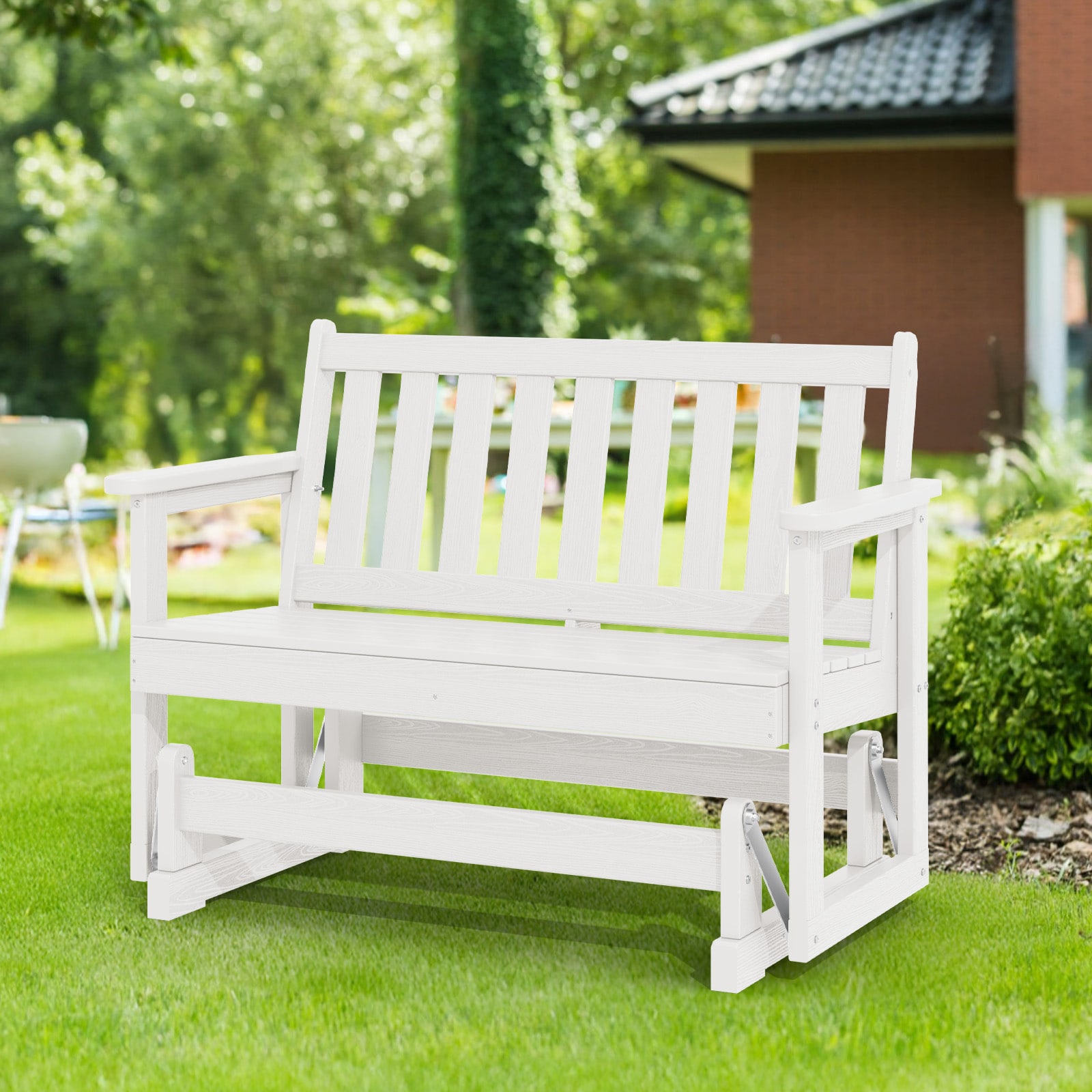 JEAREY DC-MB 2-Person HDPE Outdoor Glider 48.6-Inches W x 35.2-Inches H White HDPE Glider Bench
