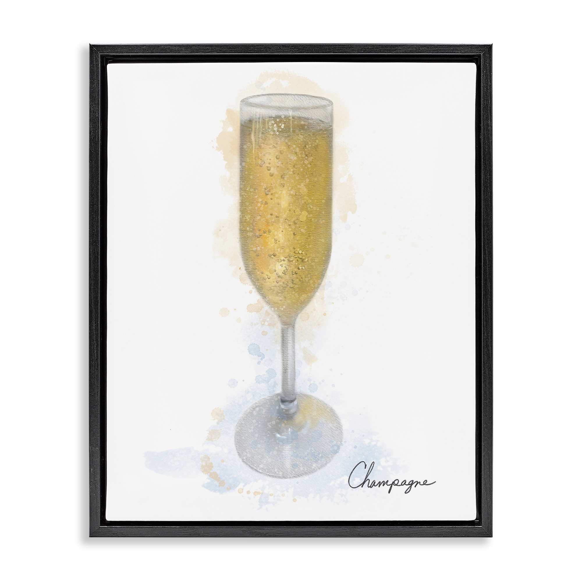 Stupell Industries BS-501-FFB-24X30 Champagne Glass Shimmer Black Framed Floater Canvas Wall Art By Matthew Piotrowicz 25 x 31