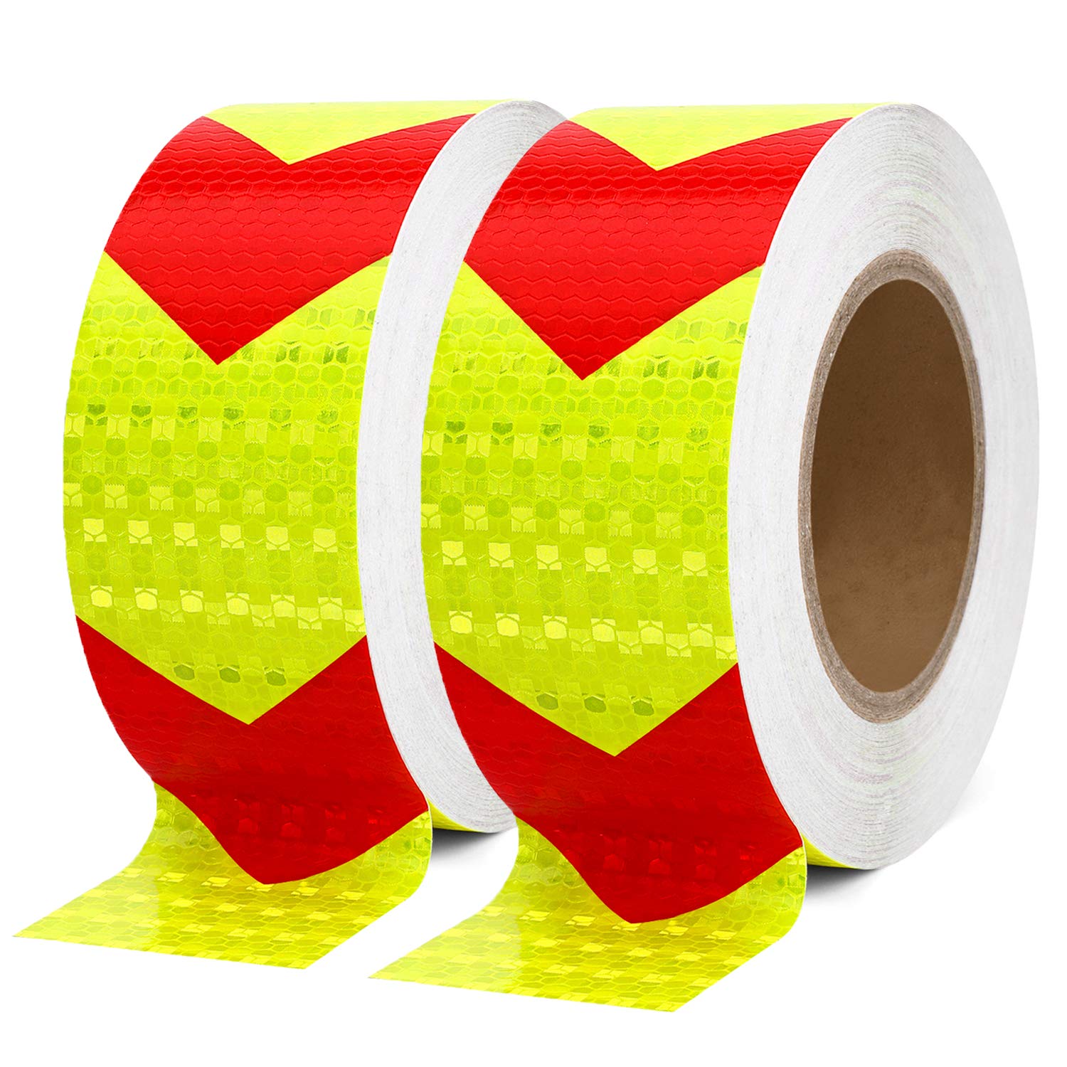 Oyezvary  Arrow Reflective Safety Tape 2 Inch x 100 Feet Red Yellow Waterproof Outdoor Visibility Tape for Vehicles Trailers Boats Signs 2 Roll