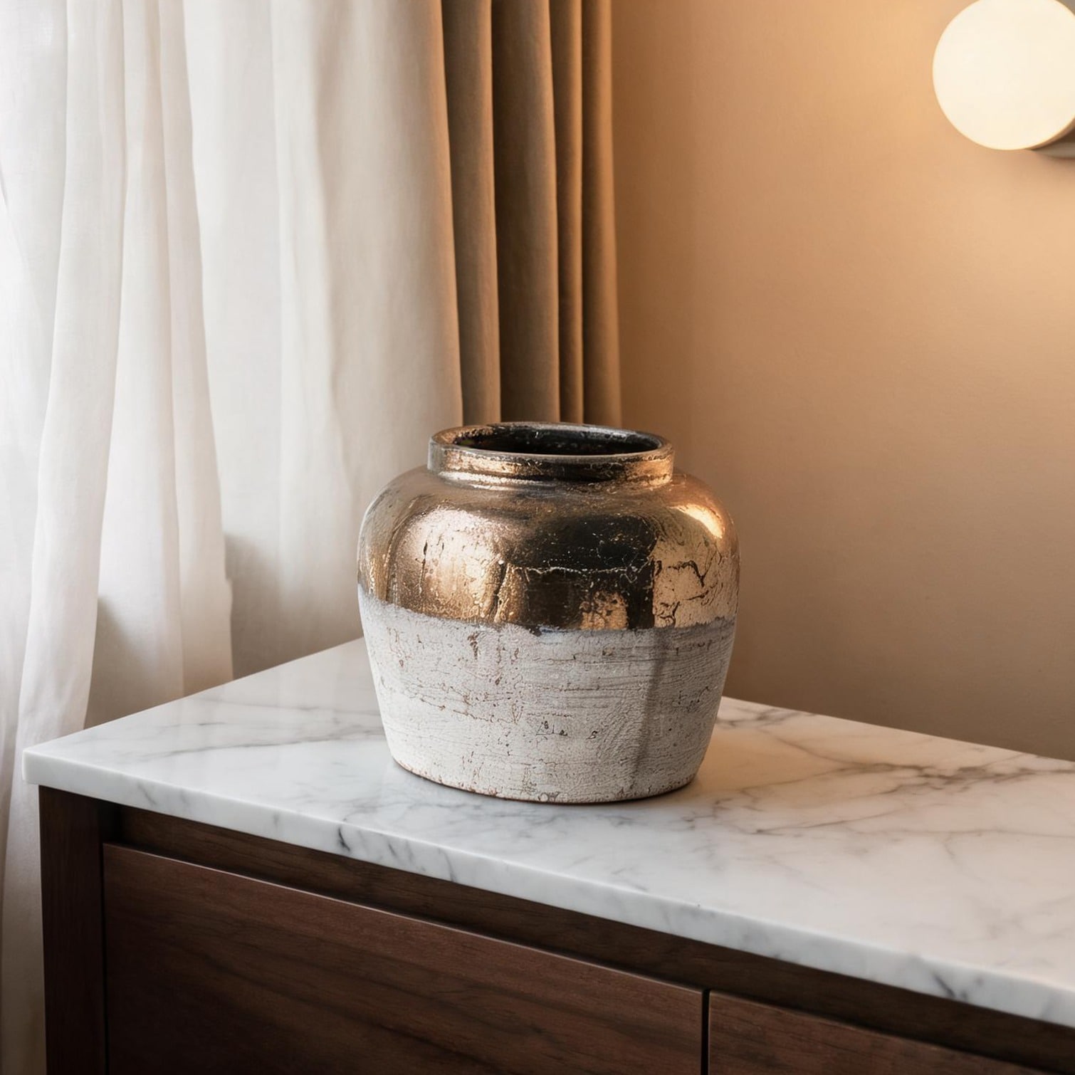 BBabe 11 Tall Round Ceramic Accent Vase with Metallic Sheen for Tabletop Display