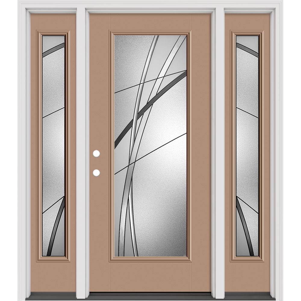 Masonite 632687 Kordella 64-in x 80-in x 4-9/16-in Fiberglass Half lite Right-hand inswing Wineberry Painted Prehung Slab Front Door with Sidelights with Brickmould Solid core