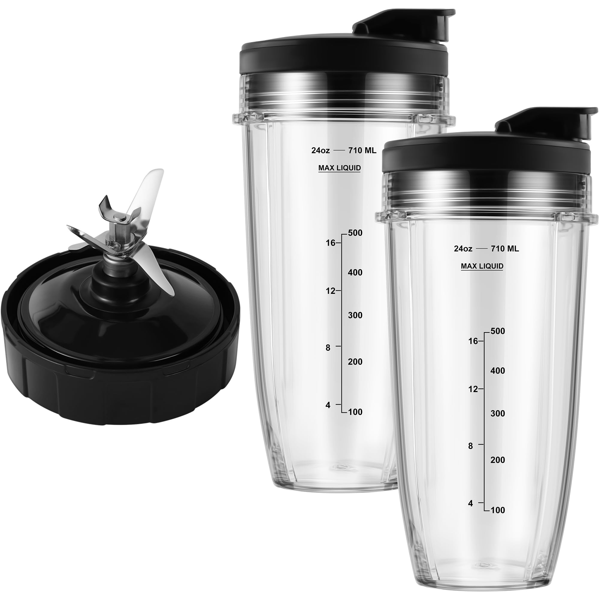 Aoibox LABXDX2B  24oz Ninja Blender Replacement Cups with To Go Lids and 7 Fins Extractor Blade for Nutri Ninja Auto iQ Models