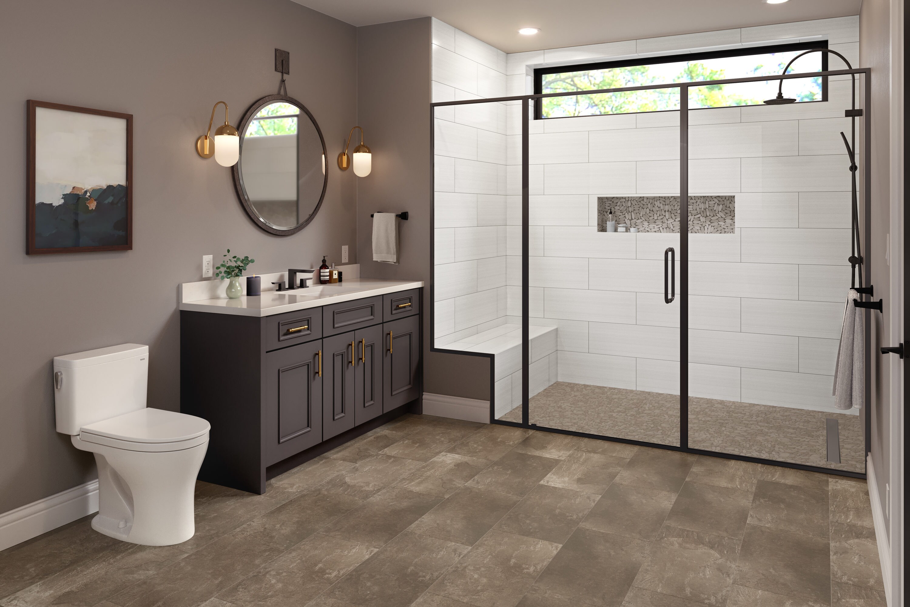 Emser Brava Brown 12-in x 24-in Matte Porcelain Stone Look Floor and ...