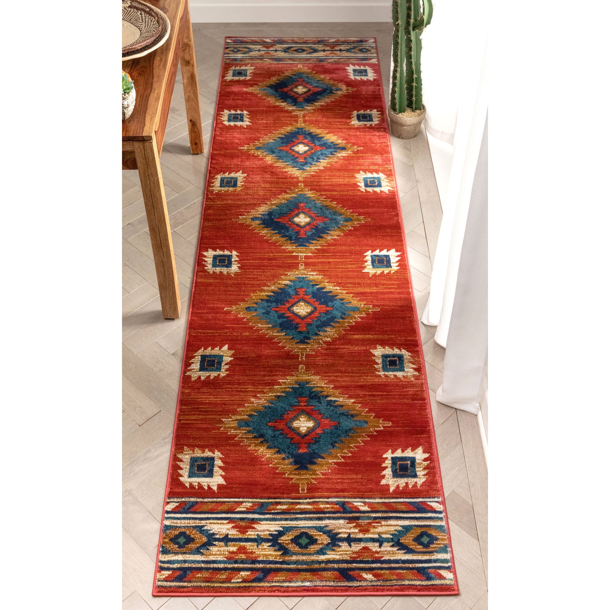 Well Woven 2 x 10 Frieze Crimson Indoor Southwestern Runner Rug in