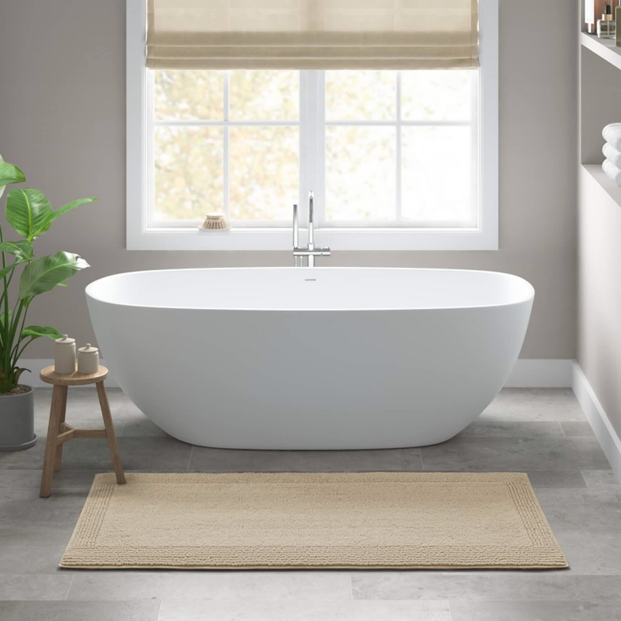 Roomfitters  20x30 Inch Cotton Tufted Bath Rug Bordered Bathroom Mat Plush Reversible Shower Floor Mat Natural