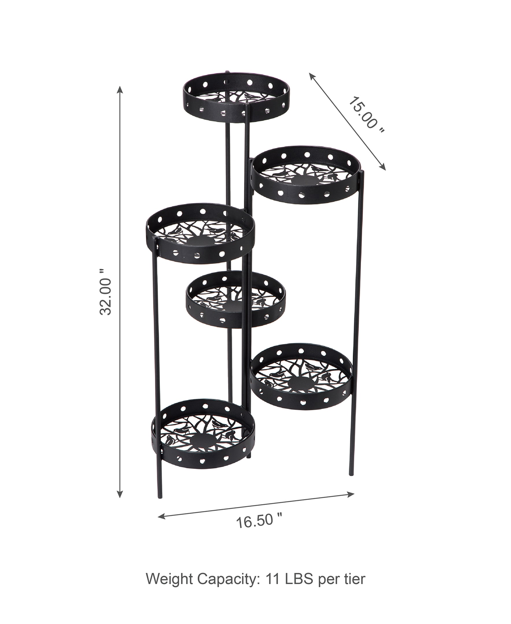 Glitzhome 32-in H x 16.5-in W Black Indoor/Outdoor Round Steel Plant ...