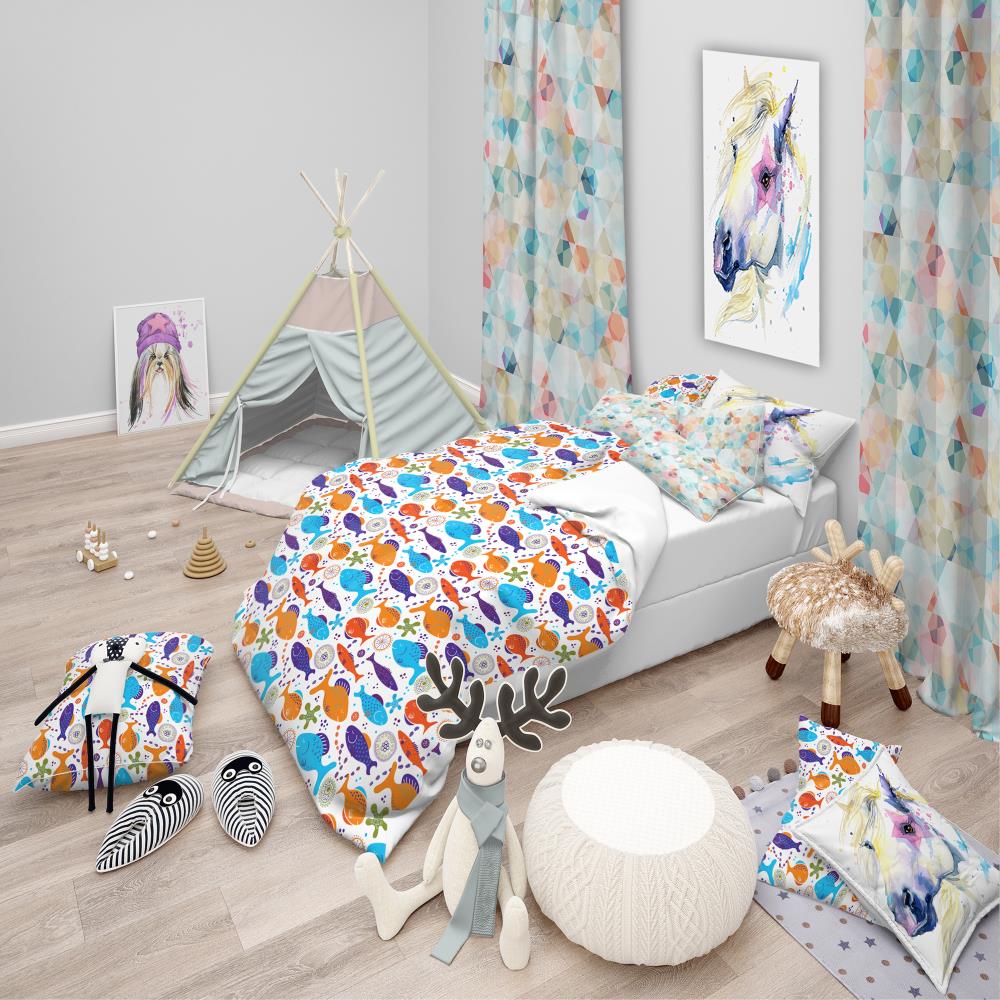 Designart BED18648-Q 3 -Piece Blue Queen Duvet cover Set