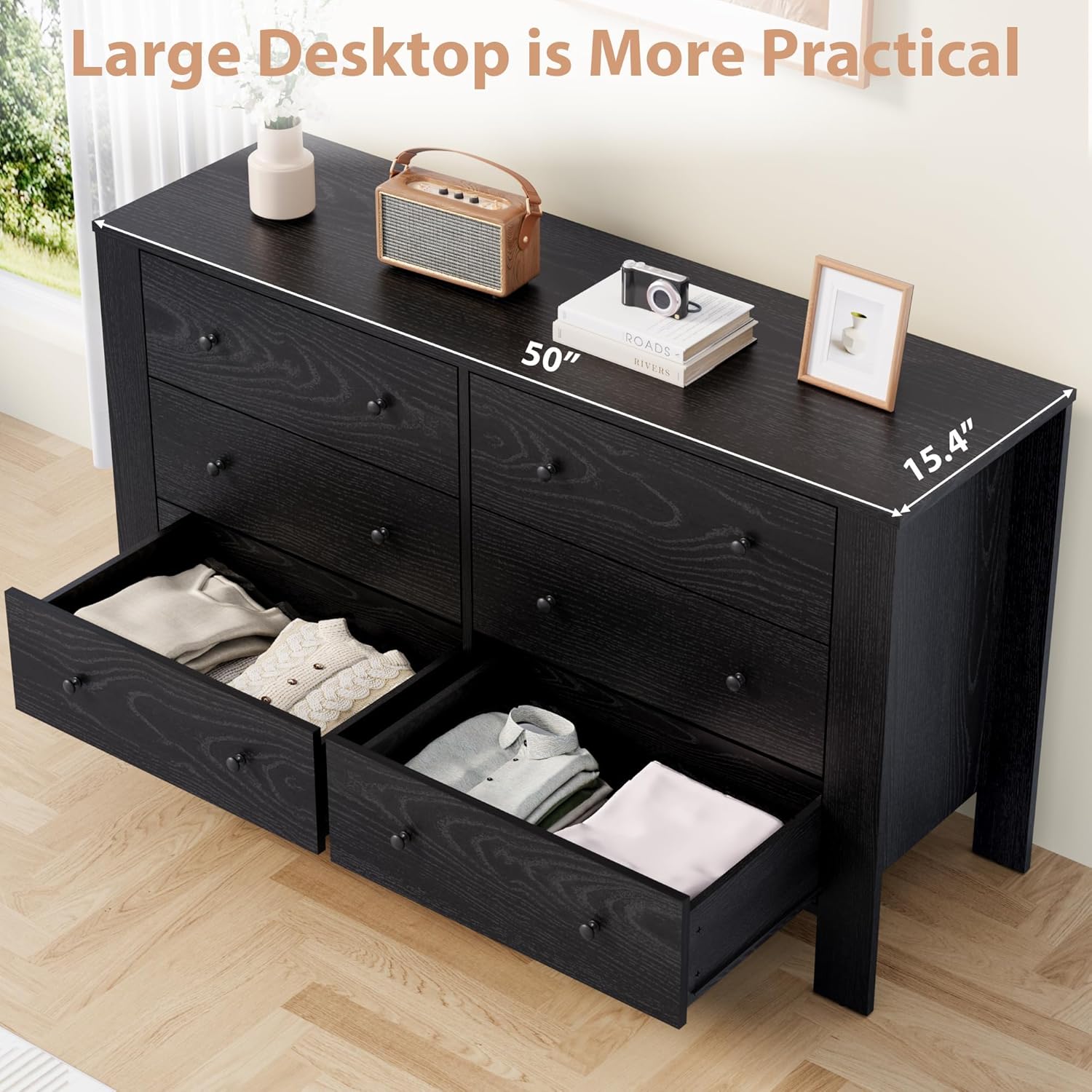 inexpensive black dresser Garvee 6 Drawer for Bedroom Modern Wide Dresser Organizer with Storage Drawers Wooden Chests of Drawers for Bedroom Entryway Hallway Color:Dark Brown Prom Dresses With Split A-Line Dress Guide: Styles like Acrylic Knobs