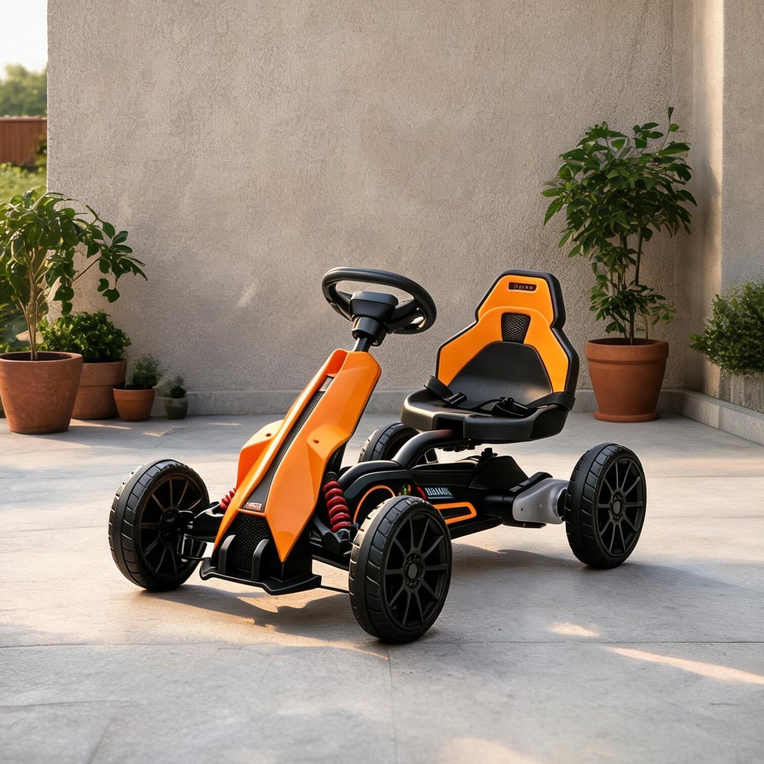 Naturefalls 12V rechargeable electric go-kart with EVA all-terrain wheels 39.4-inch orange and sleek black